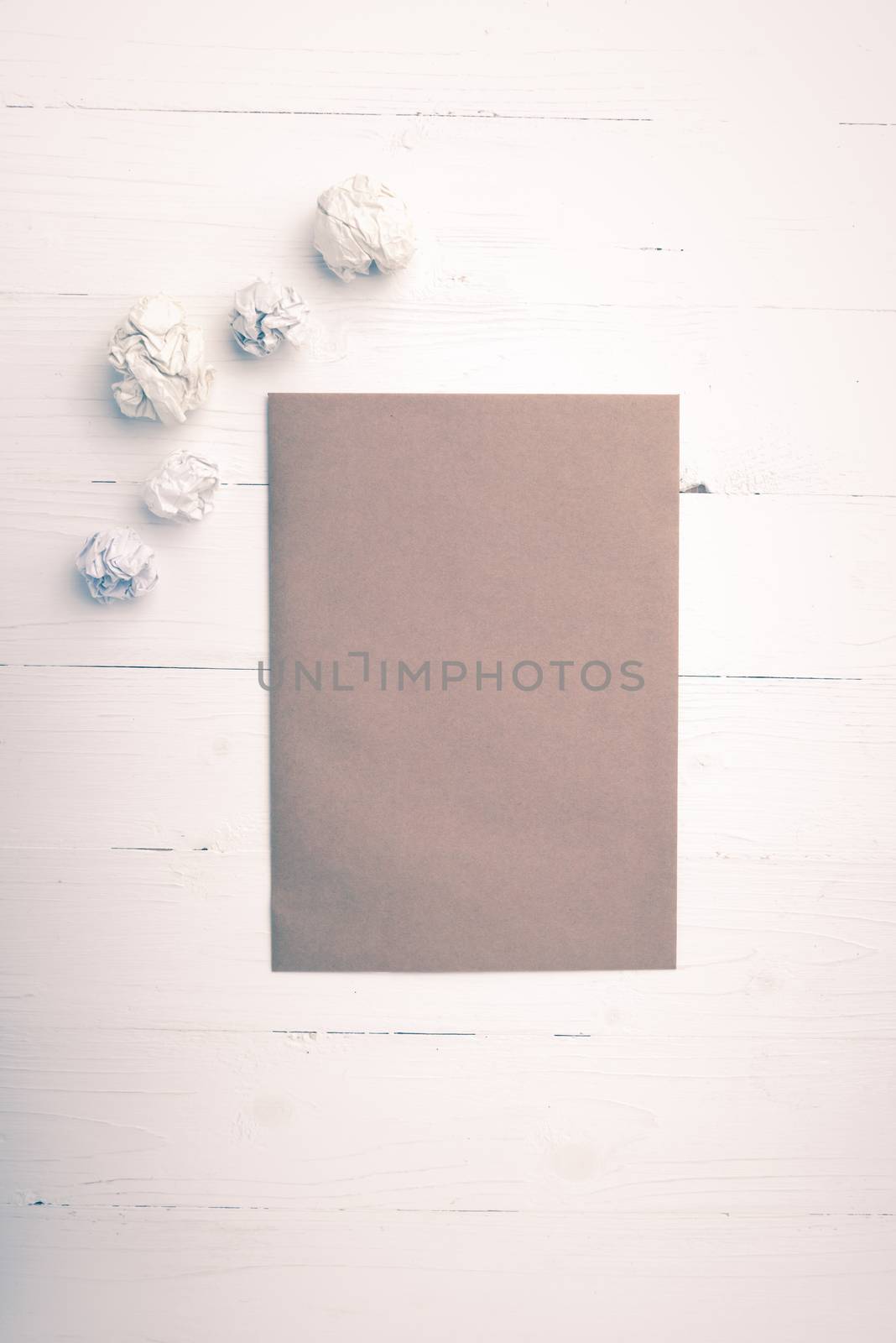 brown paper and crumpled on white table vintage style