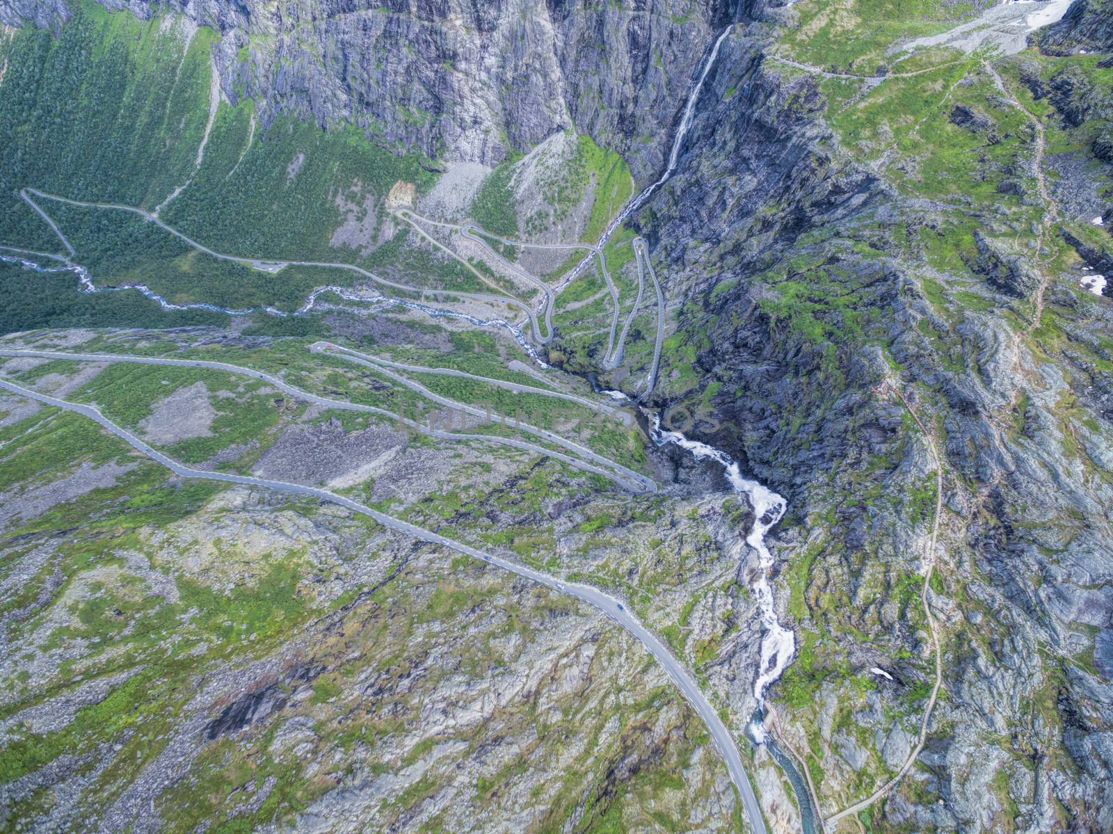 Serpentine mountain road of Trollstigen in Norway, popular tourist attraction
