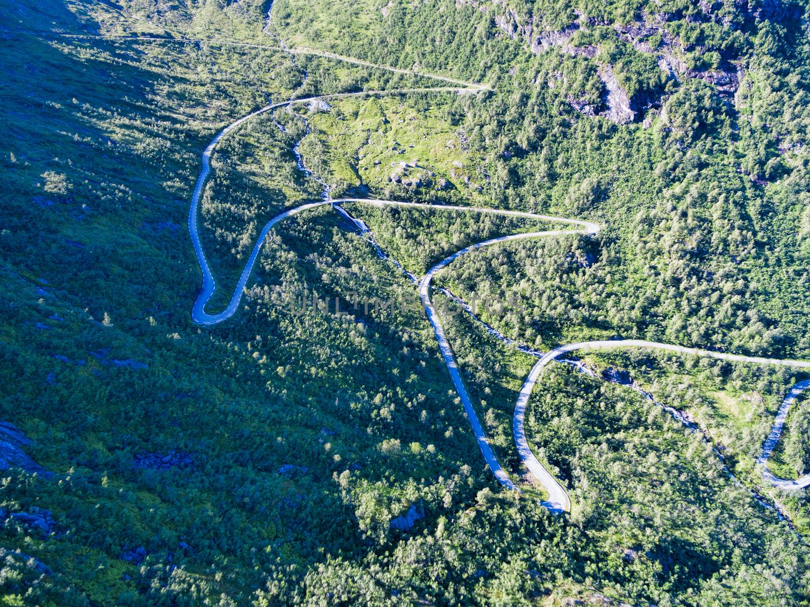 Serpentine mountain road in Gaularfjellet mountain pass in Norway