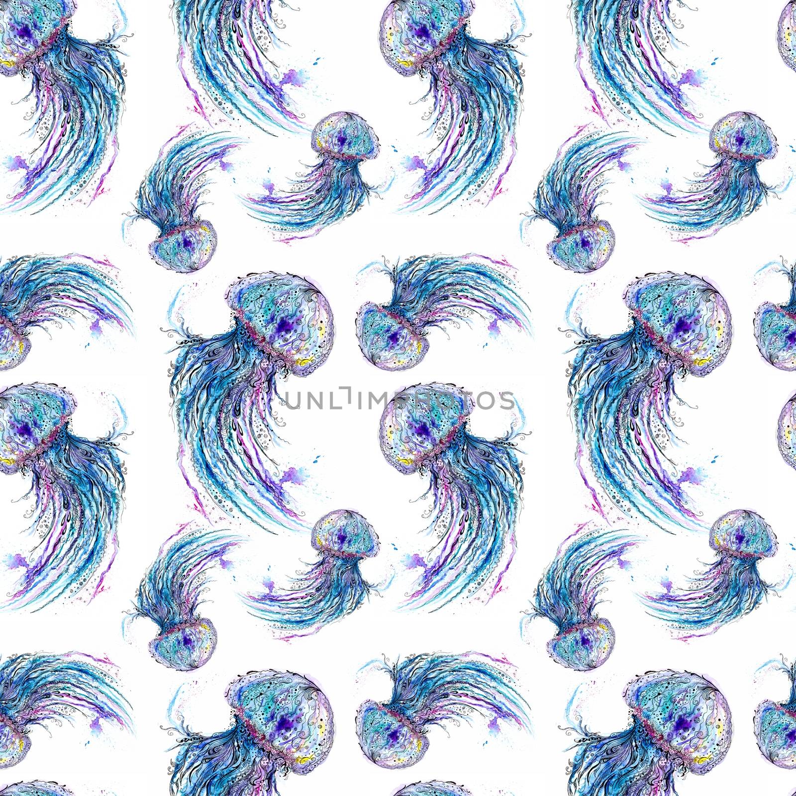Jellyfish watercolor pattern  by kisika