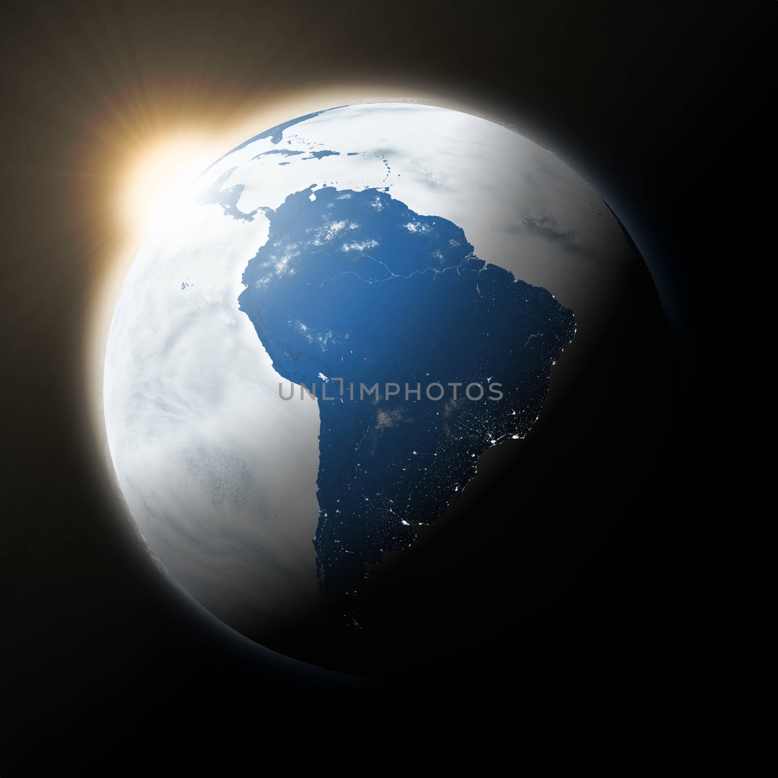 Sun over South America on planet Earth by Harvepino