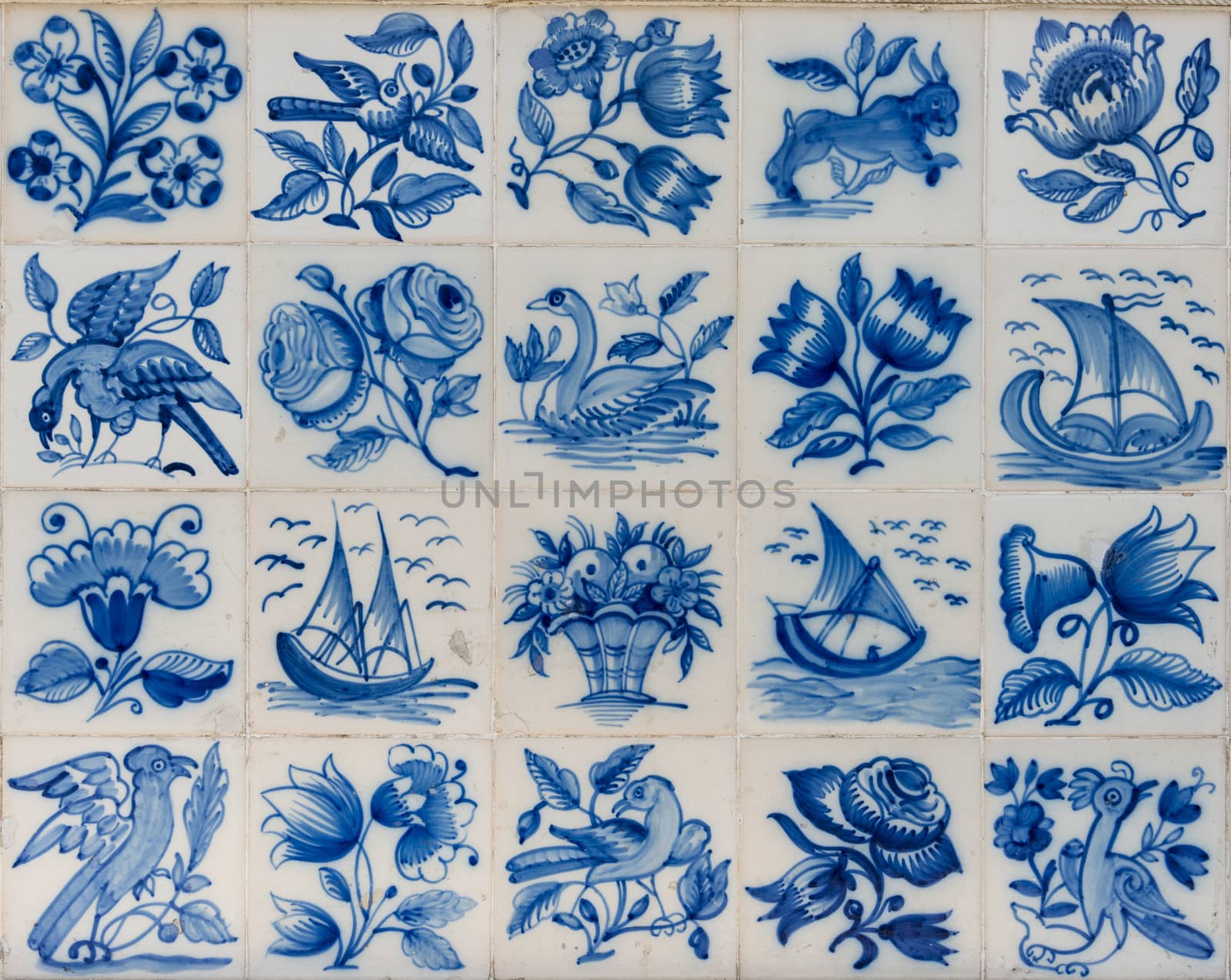 Ceramic azulejo tiles outside the old building in Lisbon, Portugal.