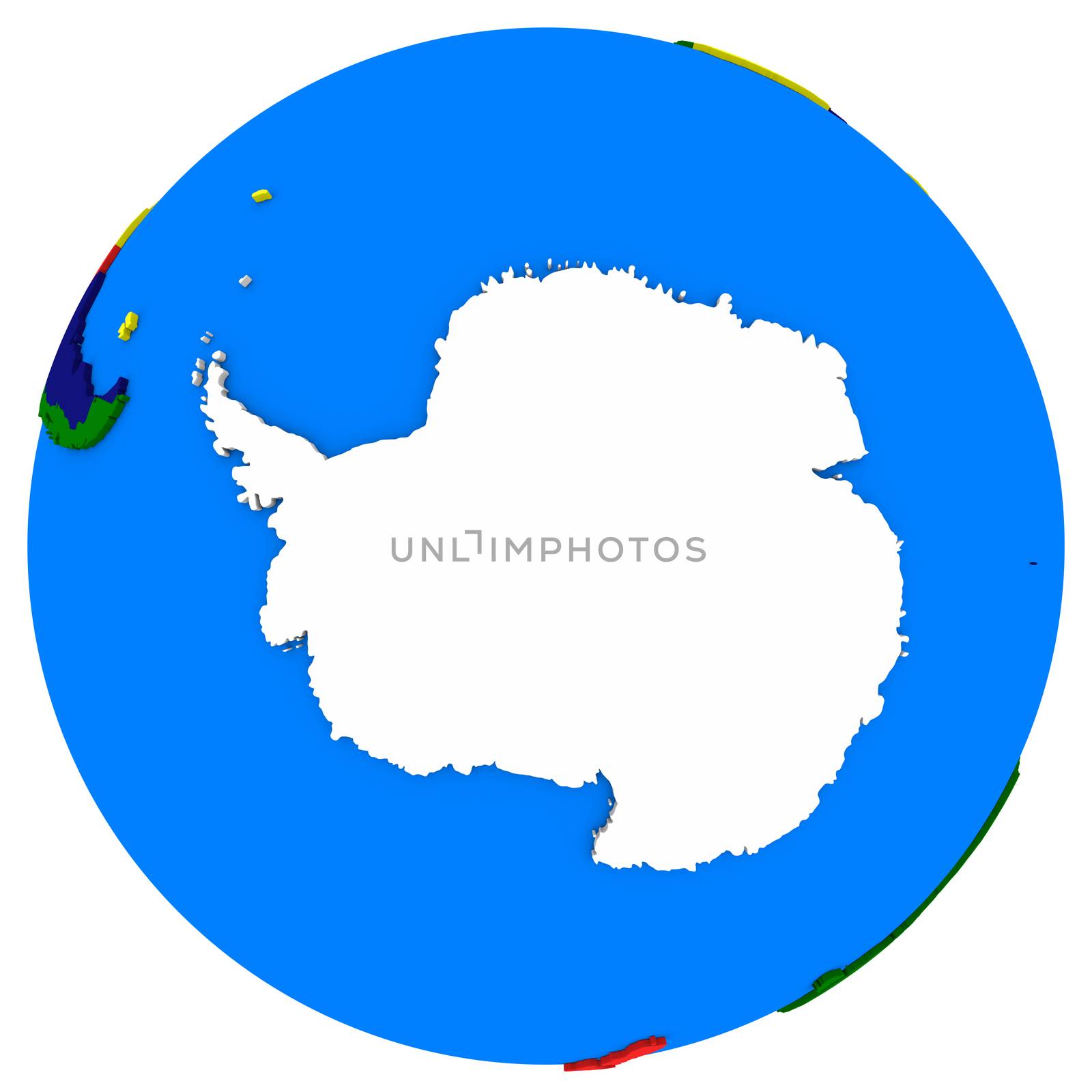 Political map of Antarctica on globe, illustration isolated on white background