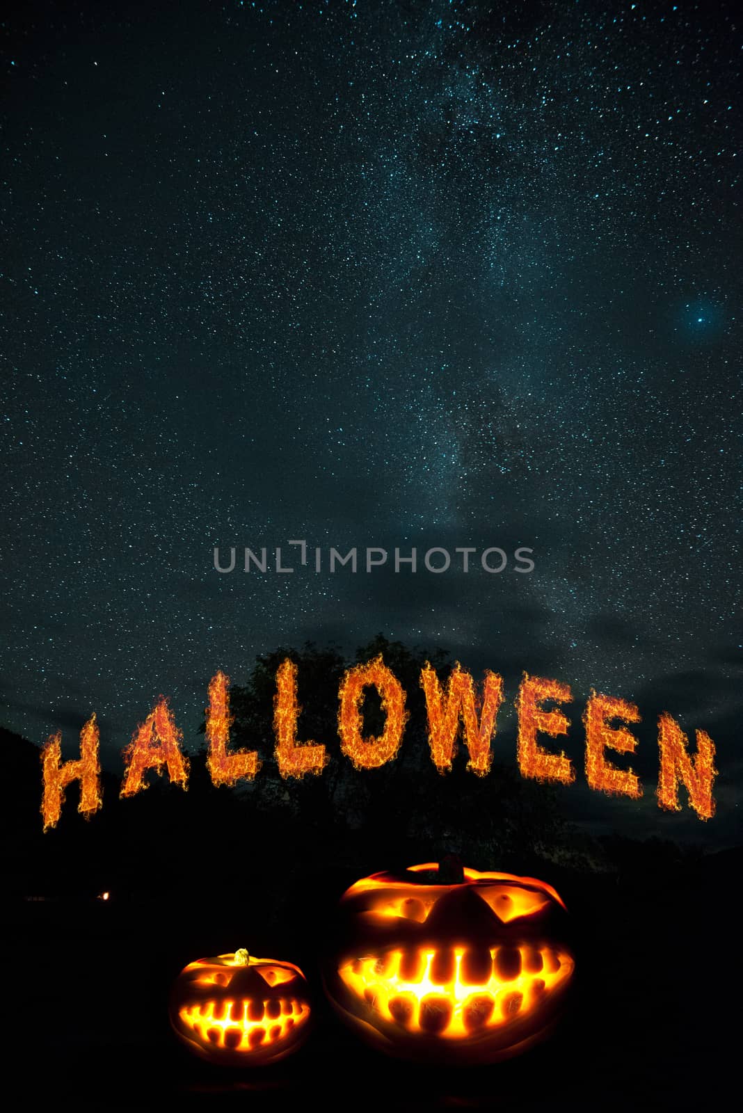 Halloween pumpkin with scary face on black backgound