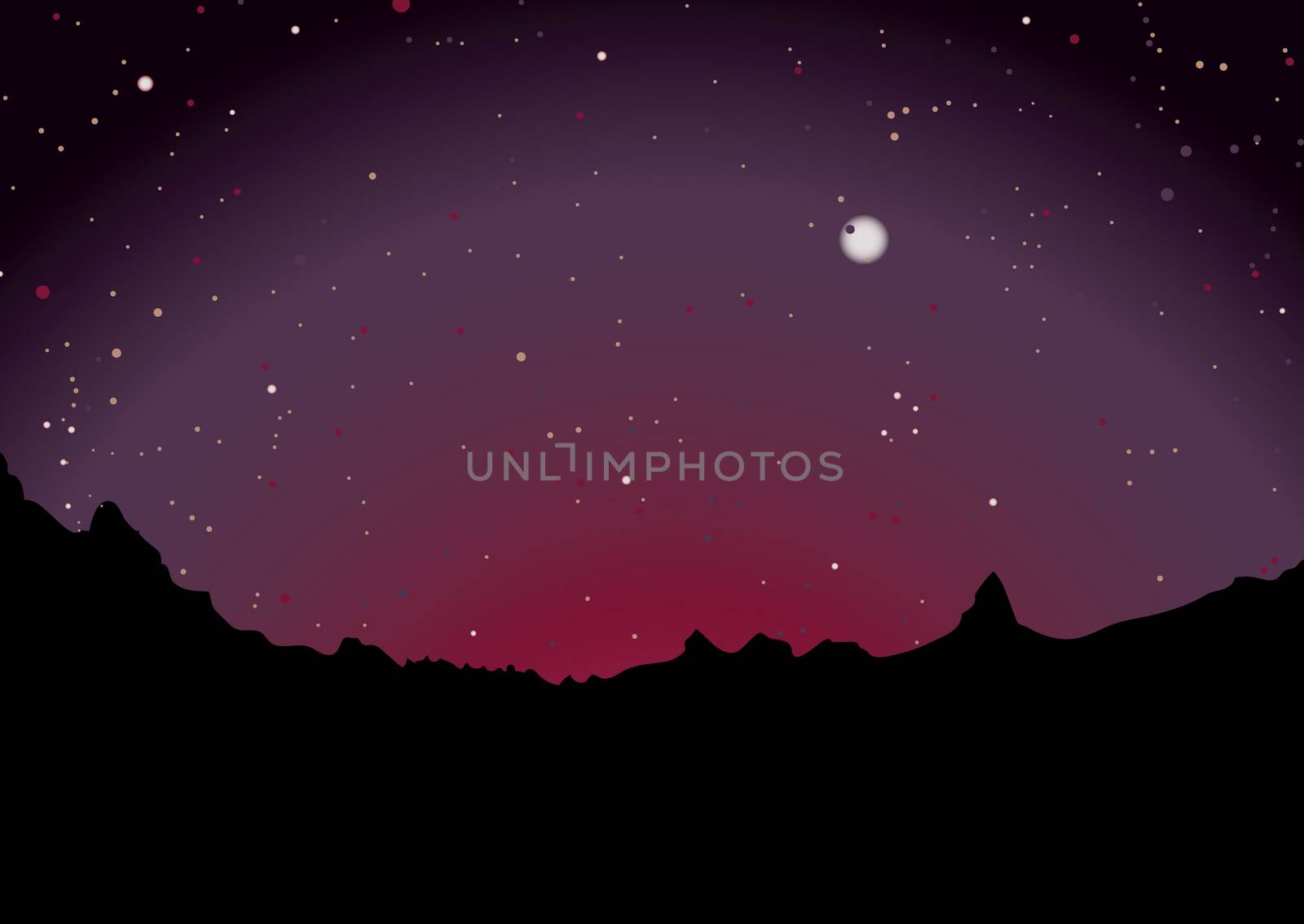 mountain range skyline with sunset and stars