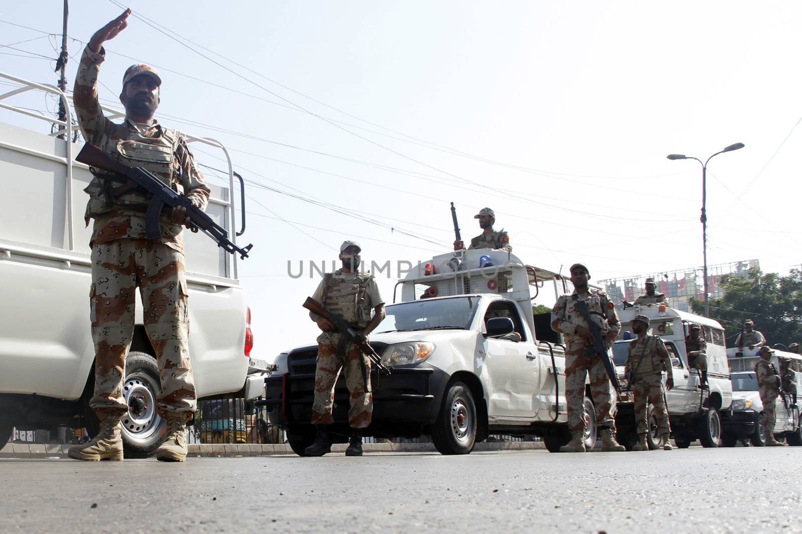 PAKISTAN, Karachi: Security is heightened with the presence of both police and Rangers in Karachi, Pakistan on October 14, 2015, under the fear and suspicion of terrorist attacks during Muharram-ul-Haram, ushering in the Islamic New Year. Muharram is the first month of the Islamic calendar.