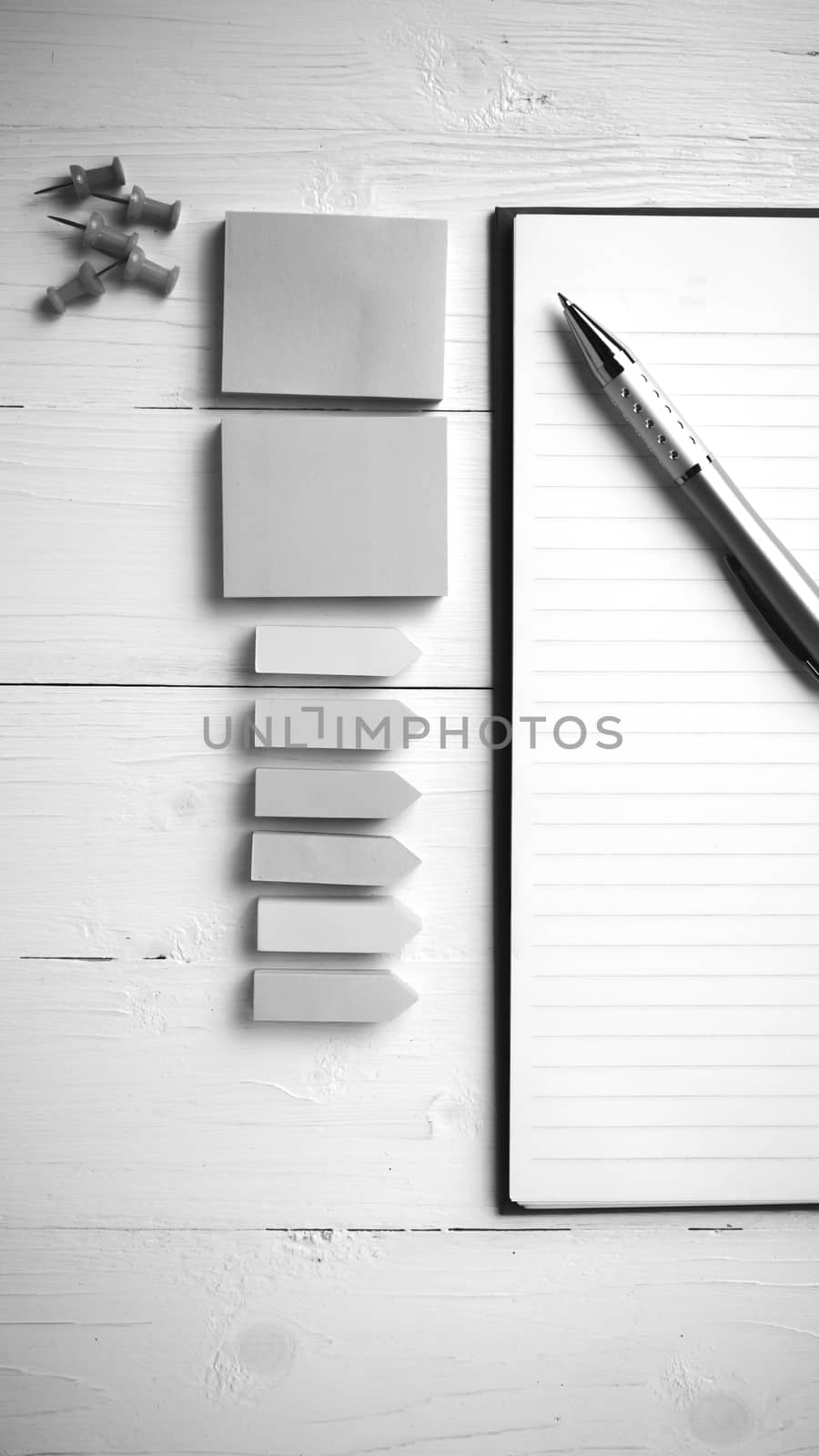 notepad with office supplies black and white tone color style by ammza12