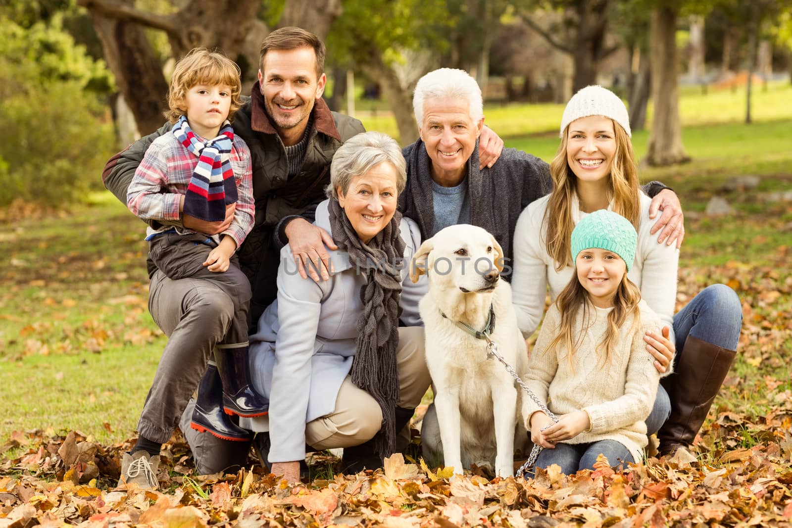 Portrait of an extended family on an autumns day