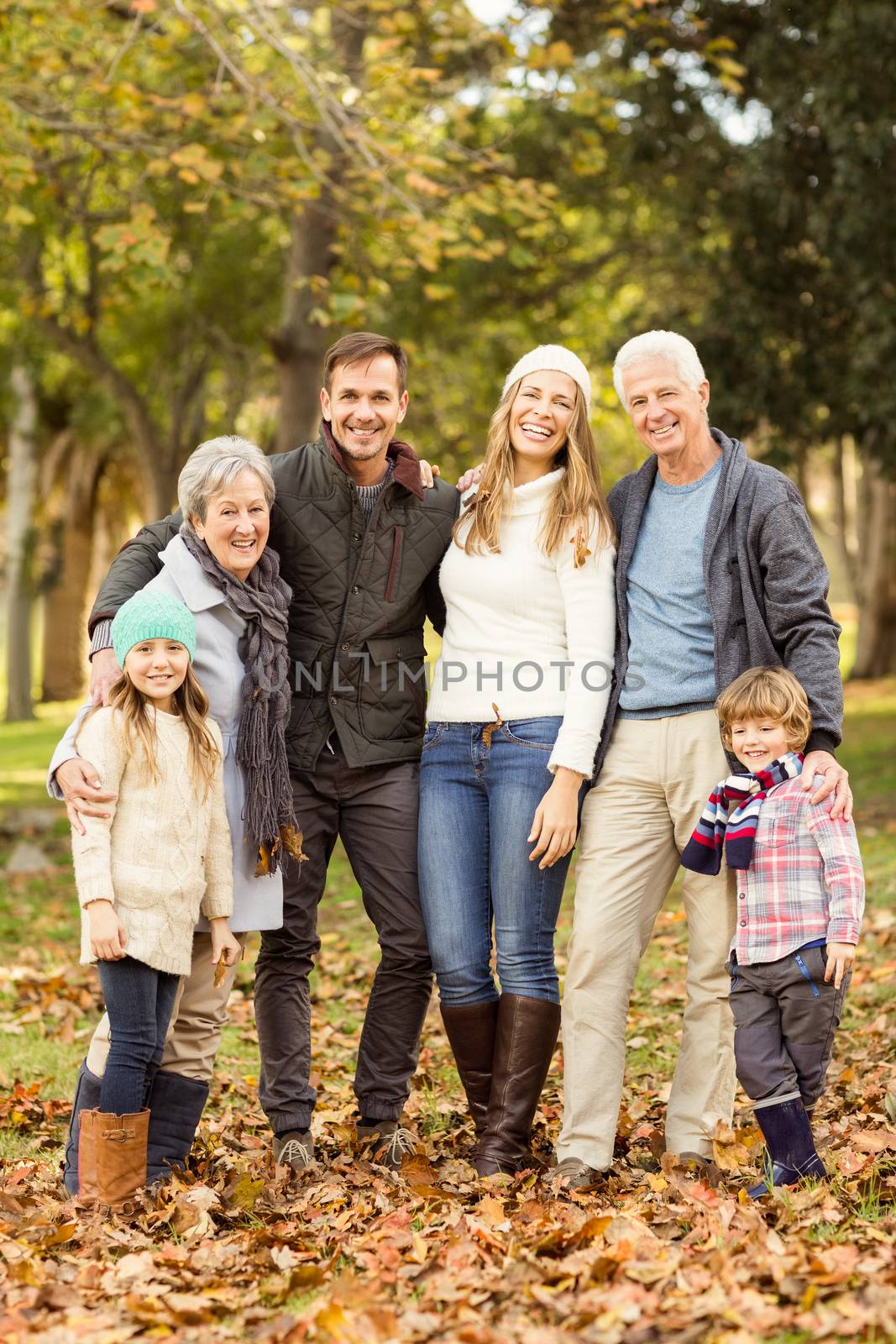 Portrait of an extended family on an autumns day