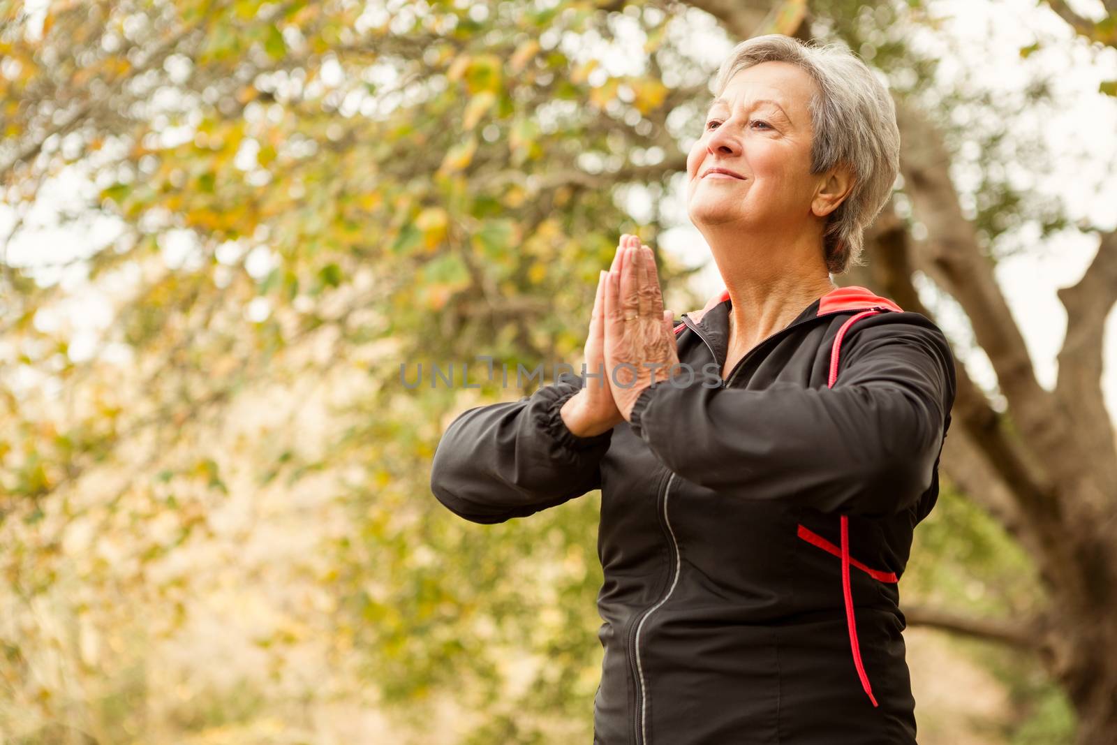 Senior woman in the park on an autumns day