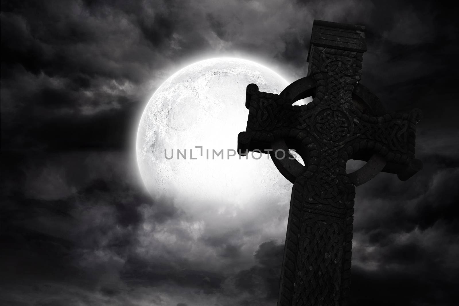 Graveyard under the full moon by Wavebreakmedia