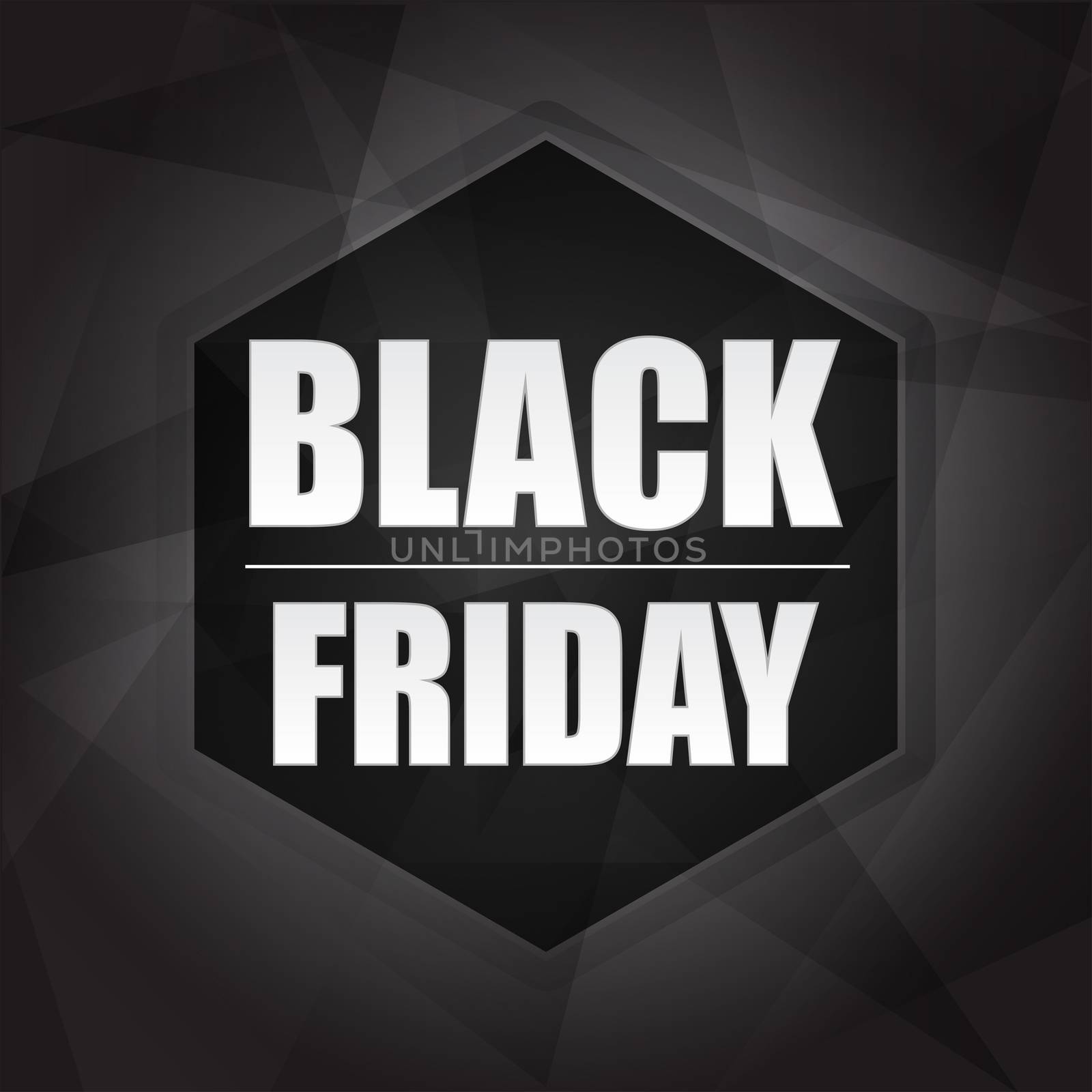 black friday sale banner - black label with hexagon and text, business holiday concept
