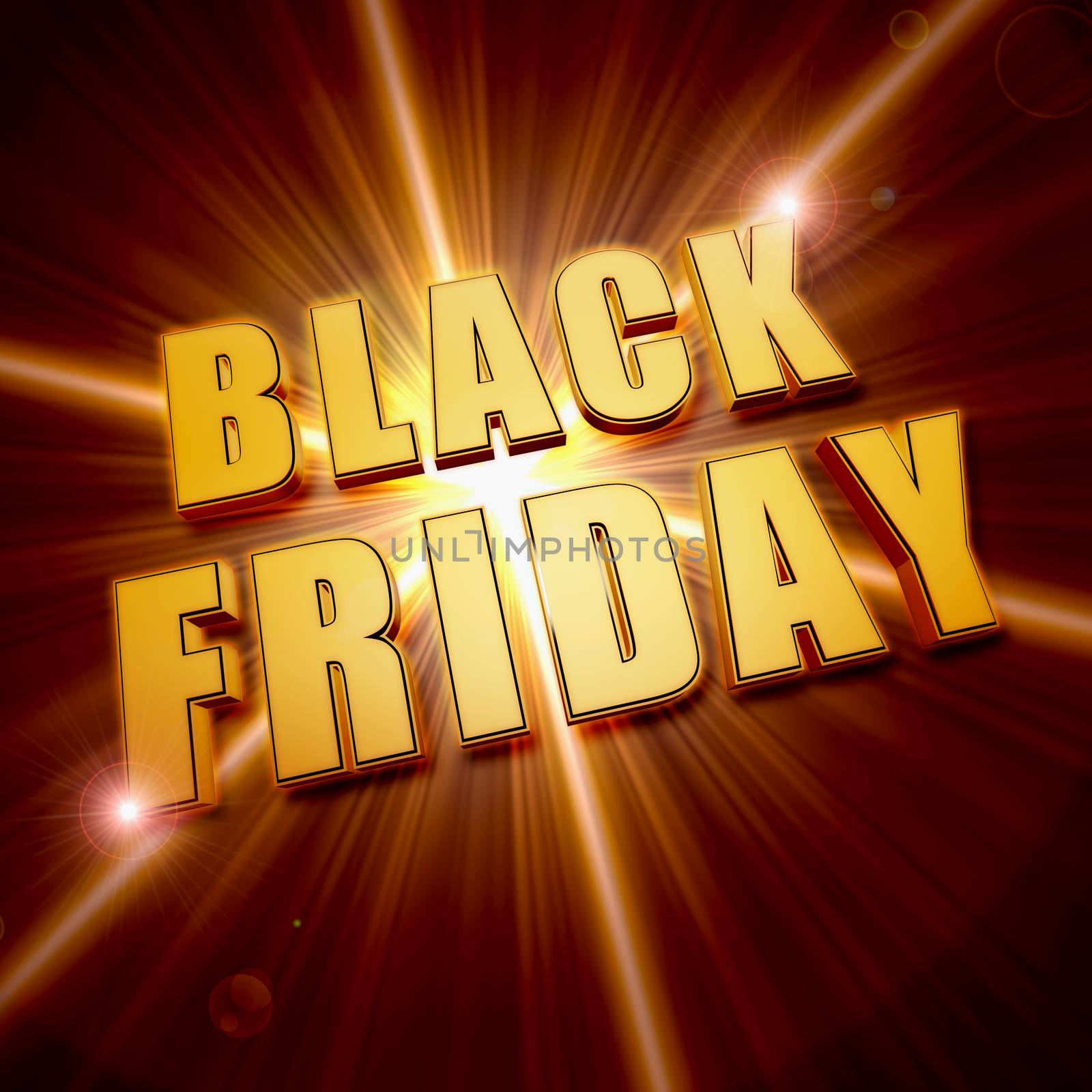 black friday - text in 3d golden letters and shining star, business holiday concept banner