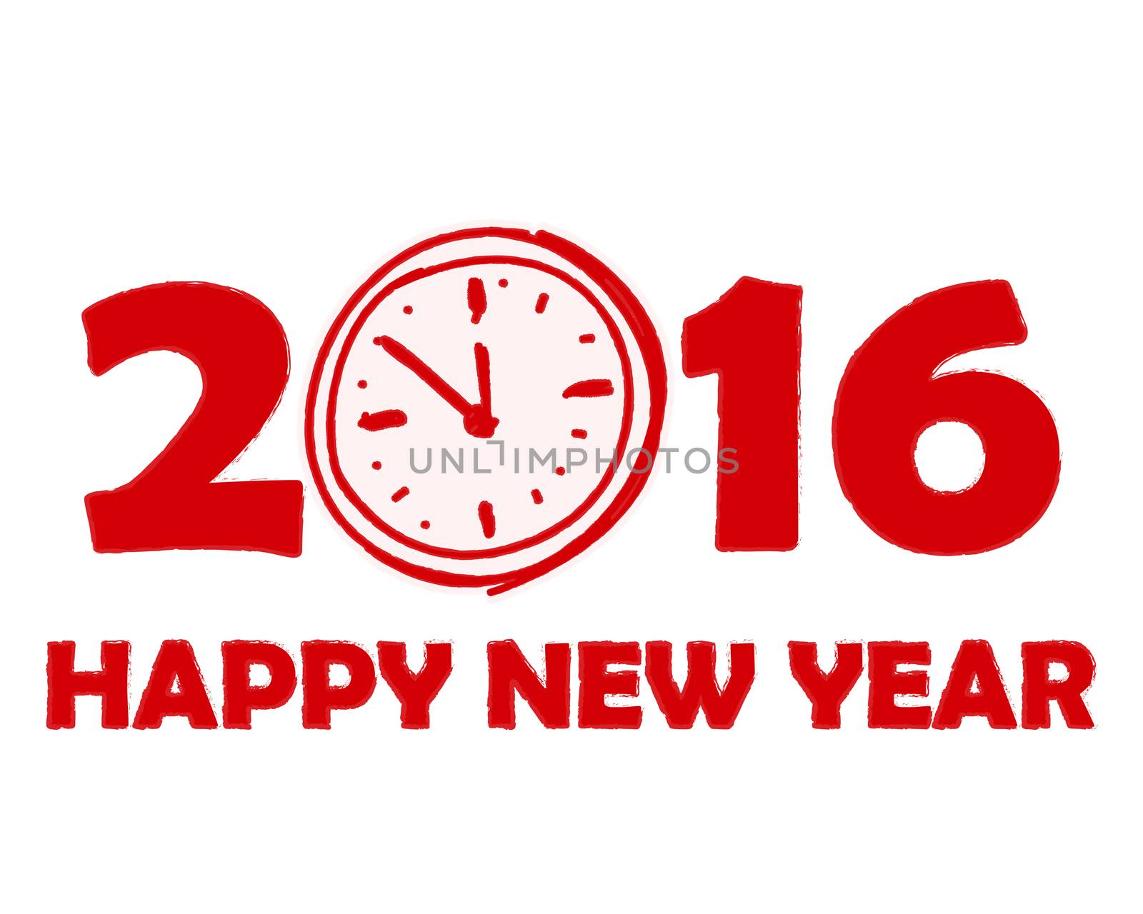 happy new year 2016 with clock sign in red drawn banner, holiday concept
