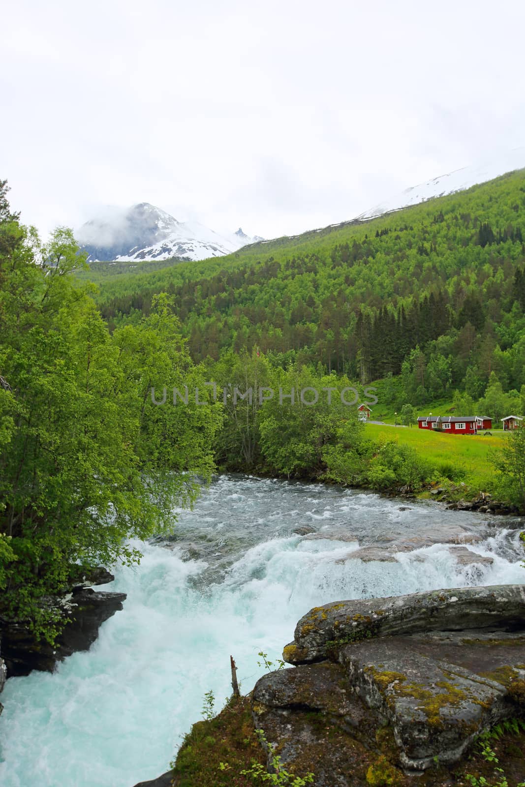 Beautigul powerful Glacial river in summer,  Norway