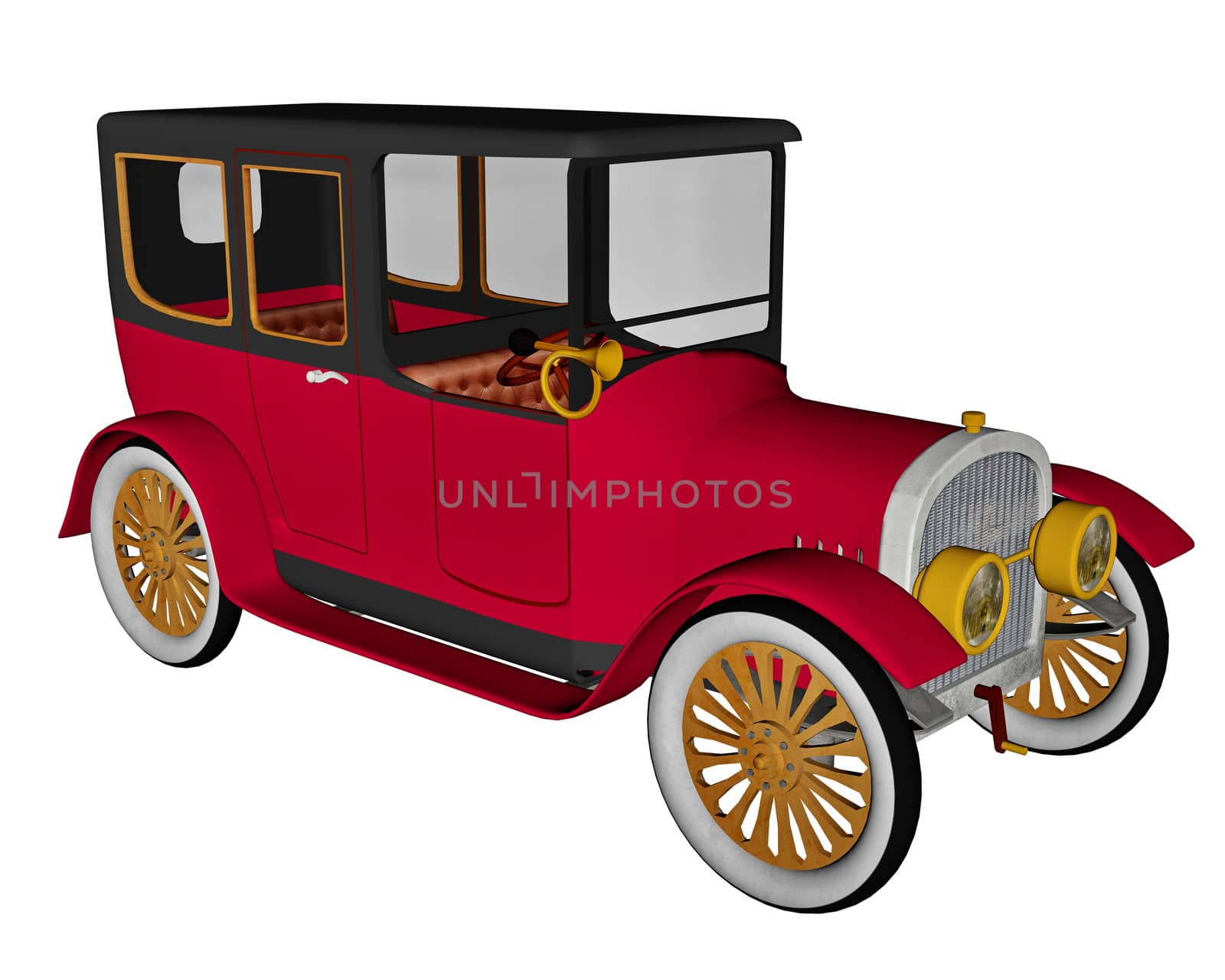Red vintage limousine isolated in white background - 3D render