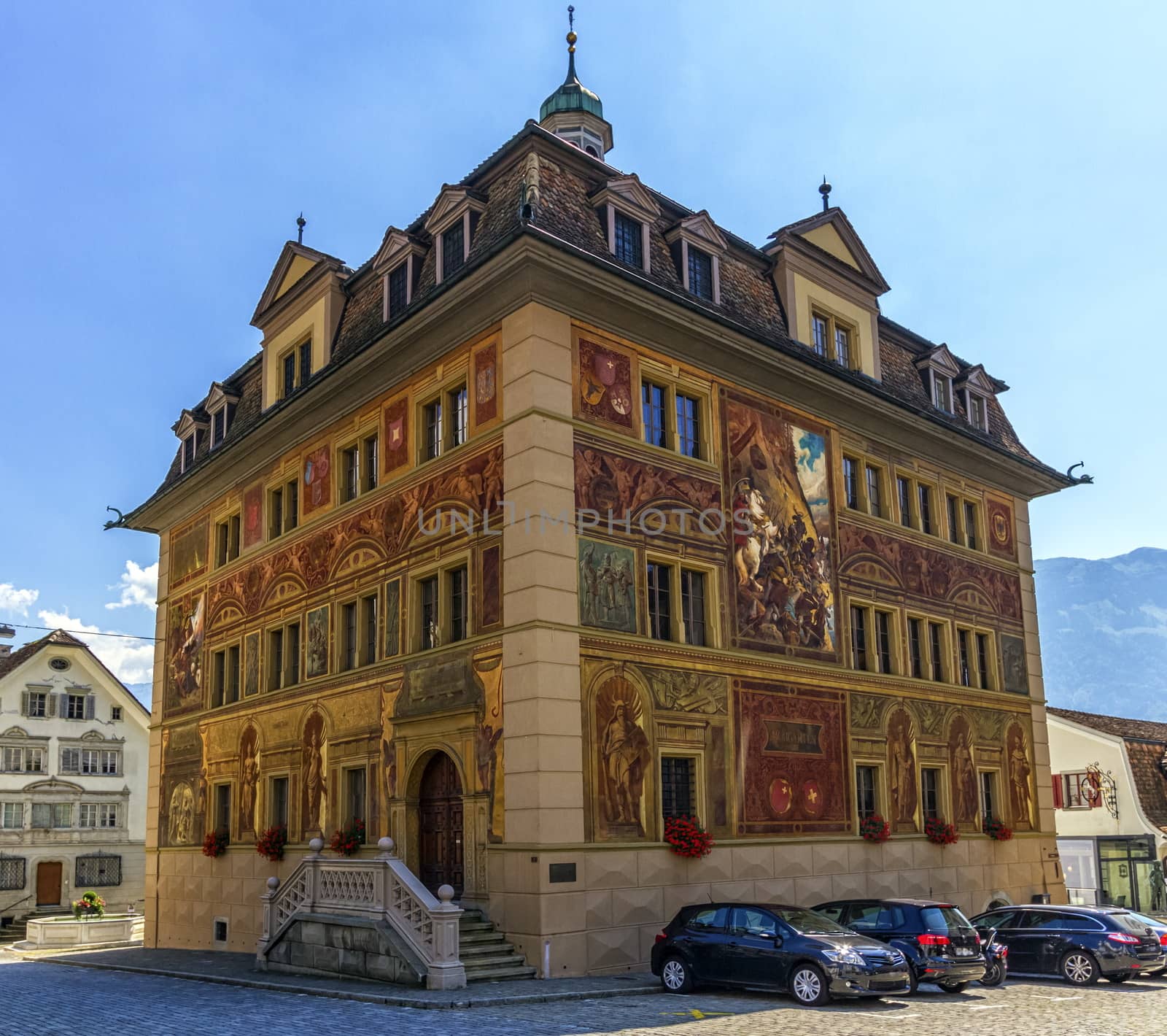 Schwyz or Schwytz city hall by day, Switzerland