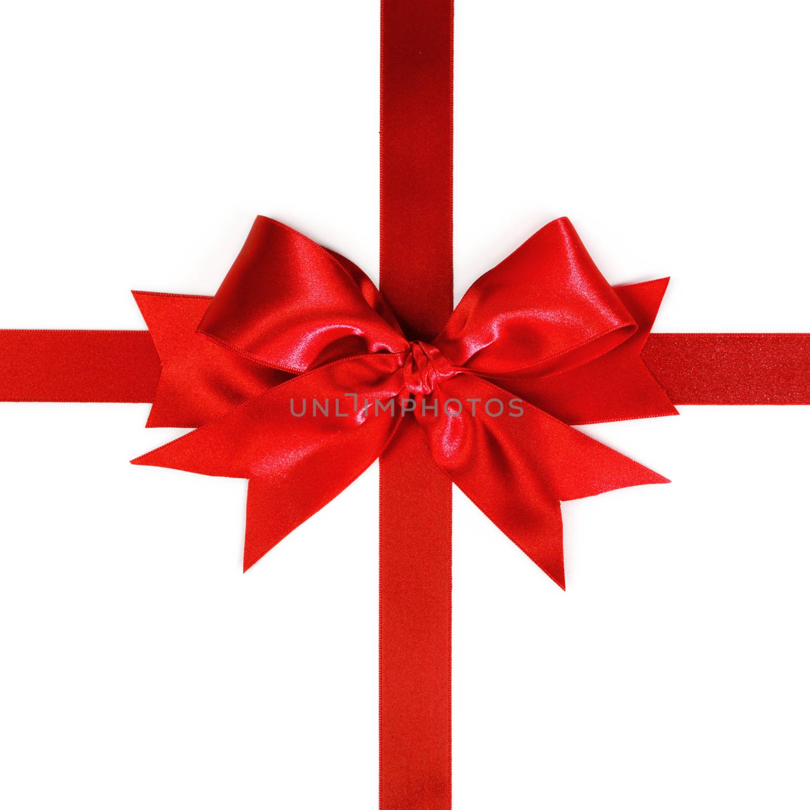 Red satin gift bow ribbon isolated on white