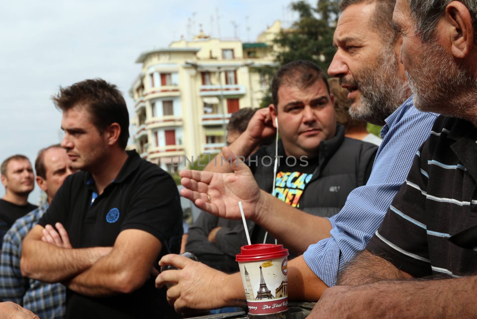 GREECE, Thessaloniki: Greek farmers take their pickup trucks to the streets of Thessaloniki, Greece's second largest city, on October 15, 2015 to protest against the government's planned tax increases for the agricultural sector. The tax hike was agreed to as part of the most recent bailout deal to end the country's economic crisis. A similar protest was held in the Greek capital of Athens.