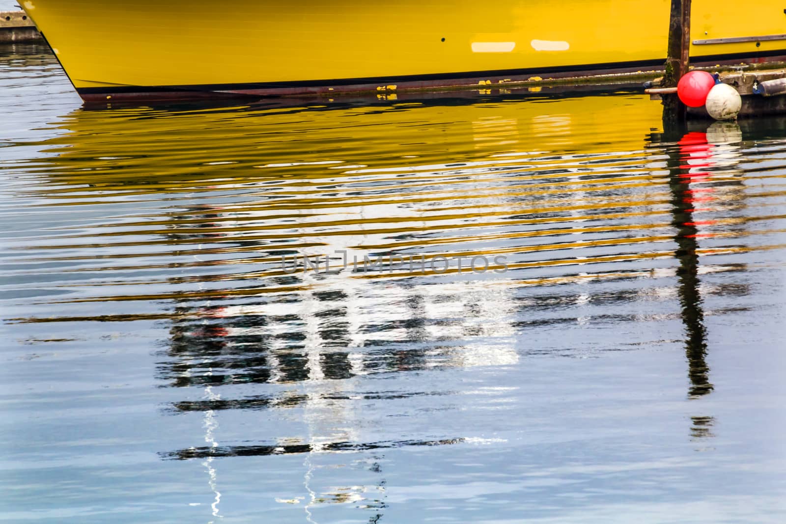 Yellow Sailboat Reflection Westport Grays Harbor County Puget Sound Washington State Pacific Northwest