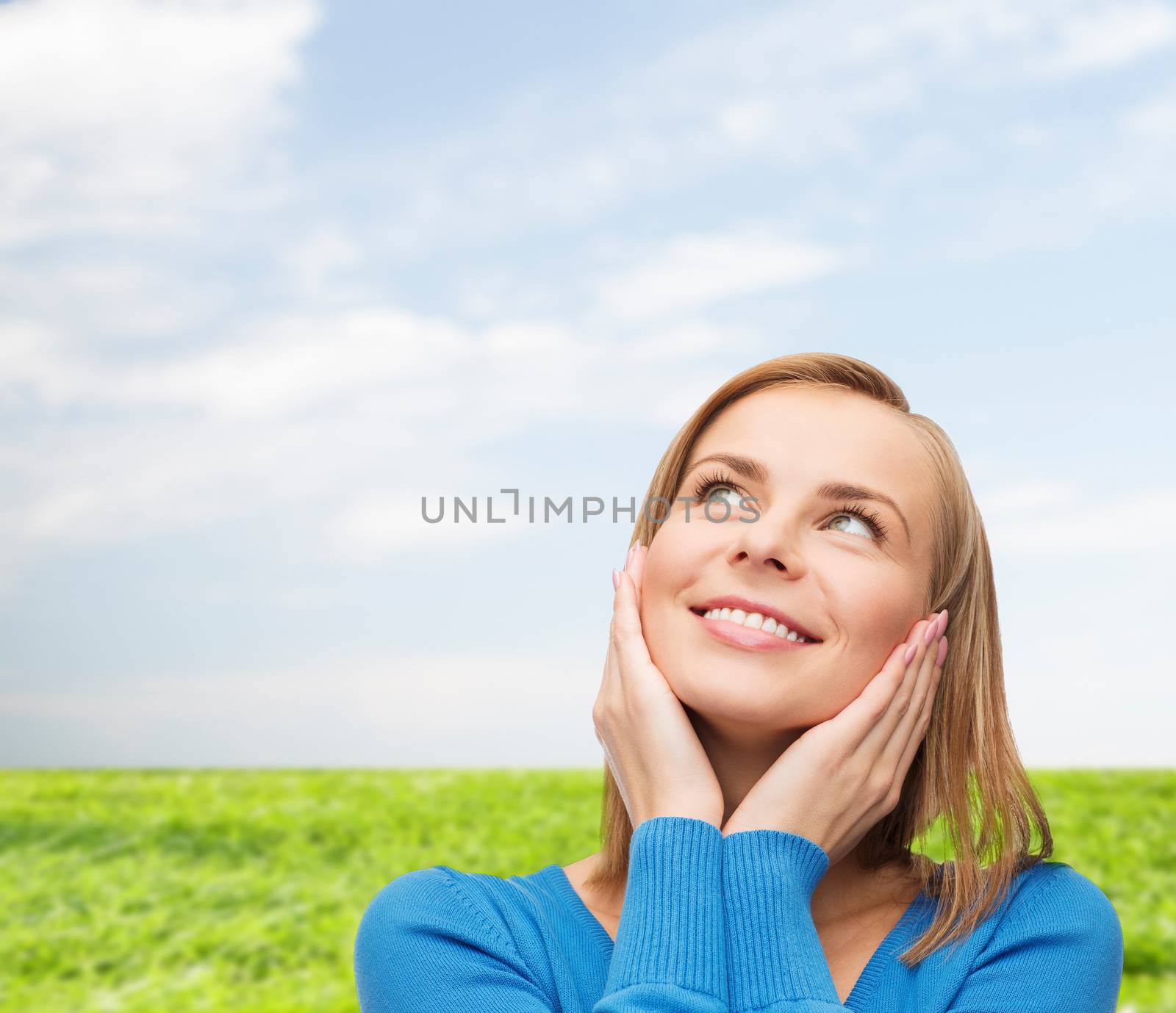 happiness and people concept - happy young woman