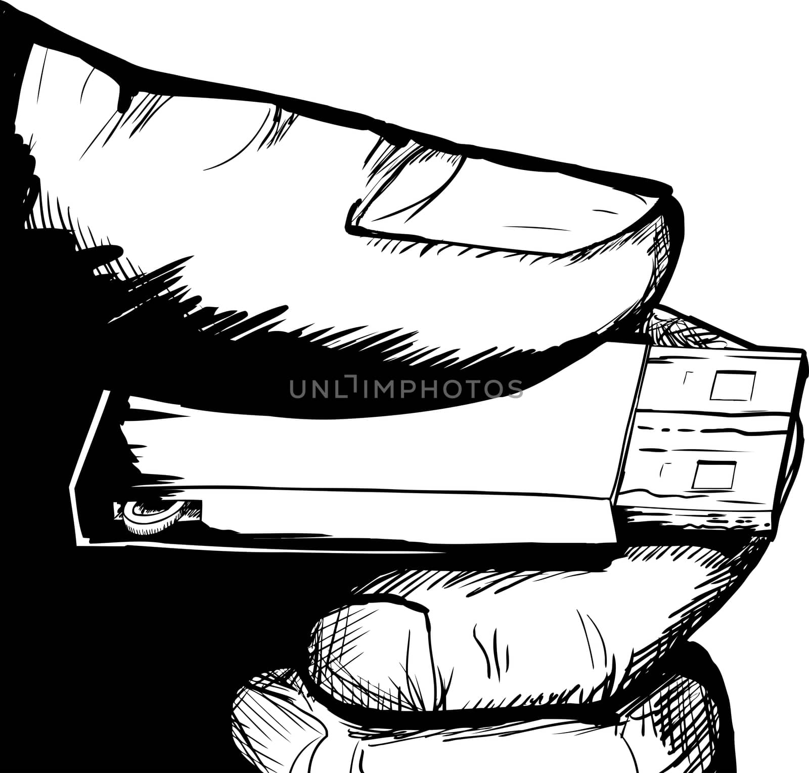 Illustration of single USB thumbdrive in hand