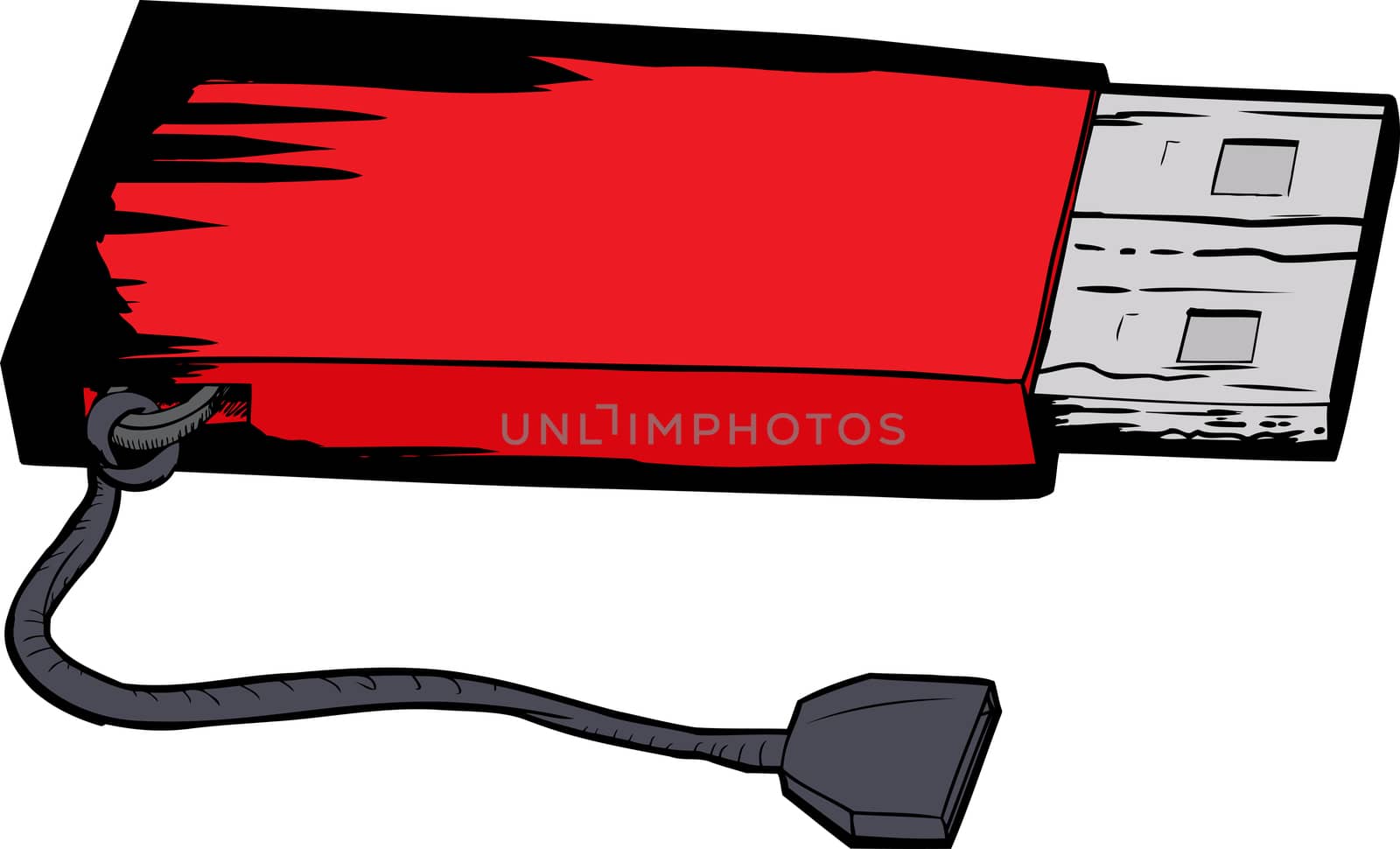 Isolated illustration of single USB flash drive with string