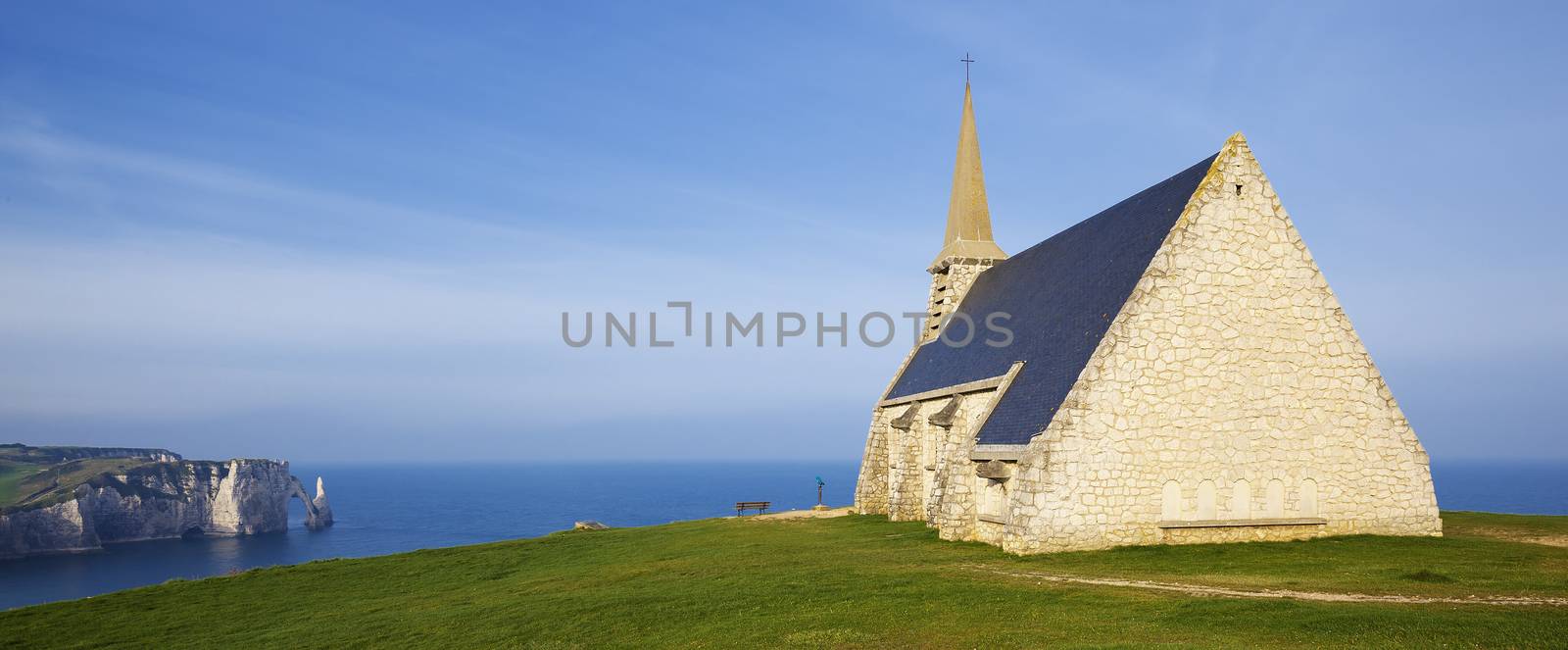 Panoramic view of Church Notre Dame de la Garde chapel and Etret by vwalakte