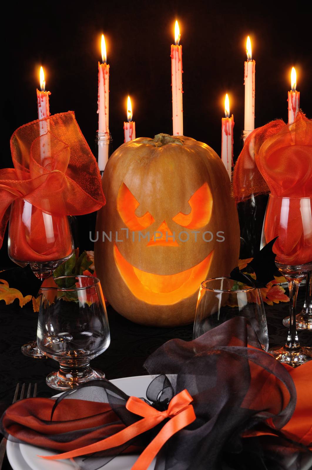 Pumpkin as a major element of the table decoration for Halloween