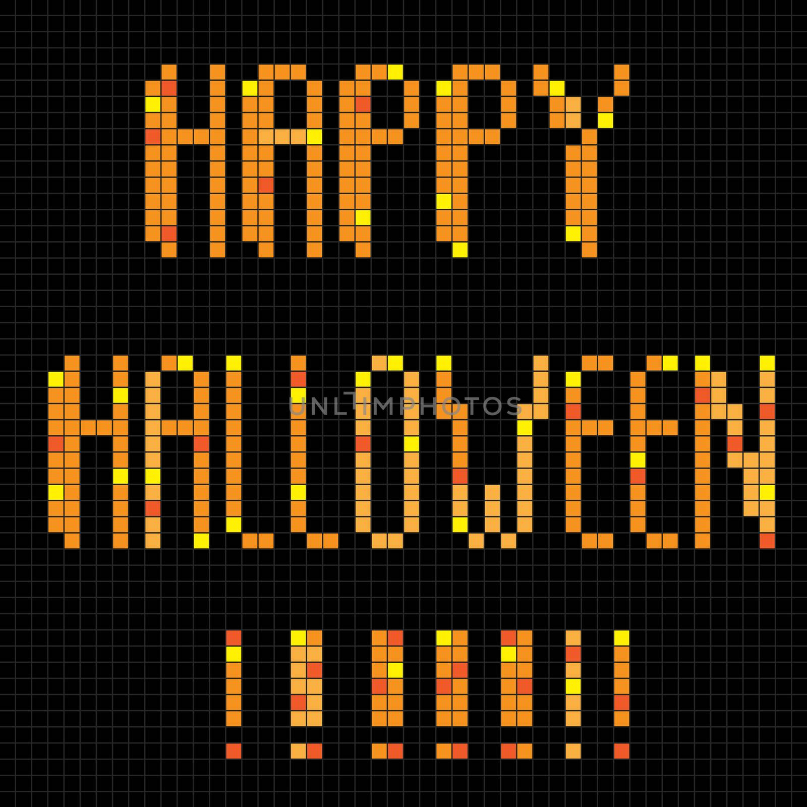 Halloween greetings card, pixel illustration of a scoreboard composition with digital text