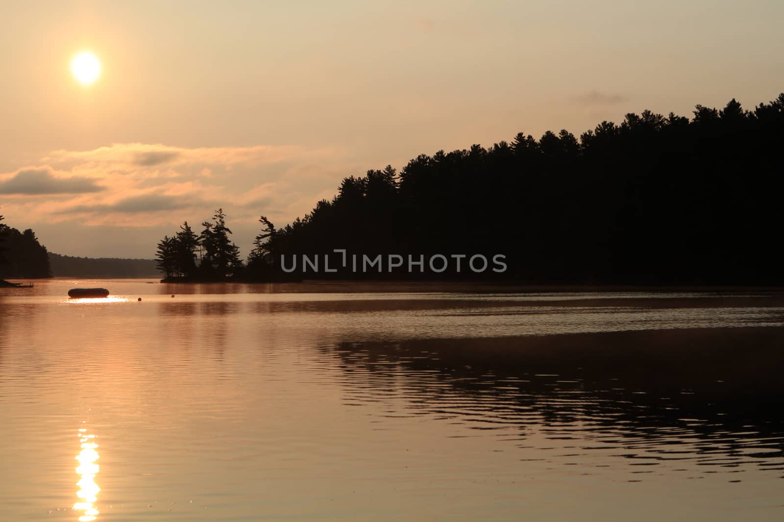 Morning sun on lake late summer light