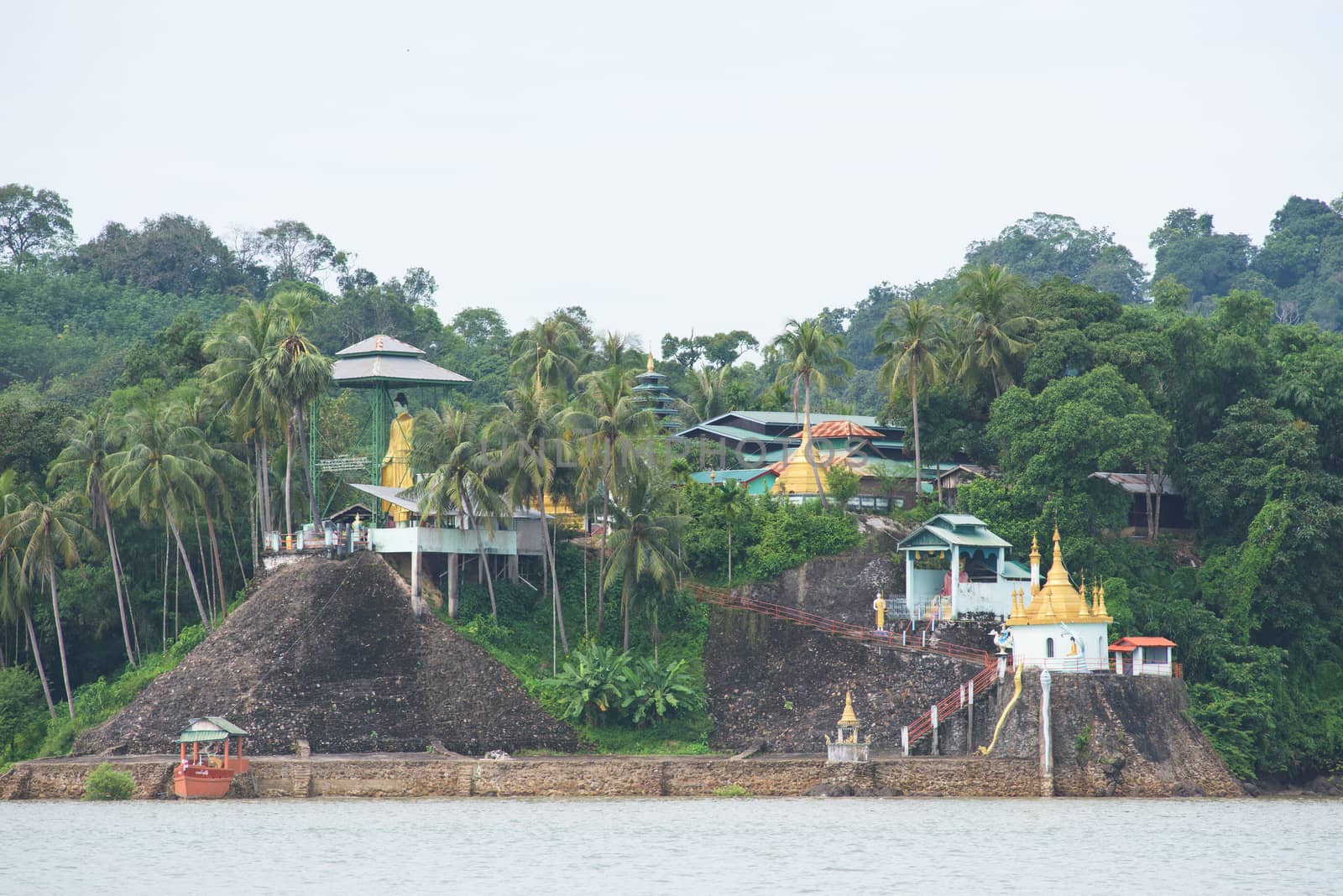 Seaside Buddhist pagoda on one of the islands of the Myeik Archipelago in the Tanintharyi Region of Myanmar.