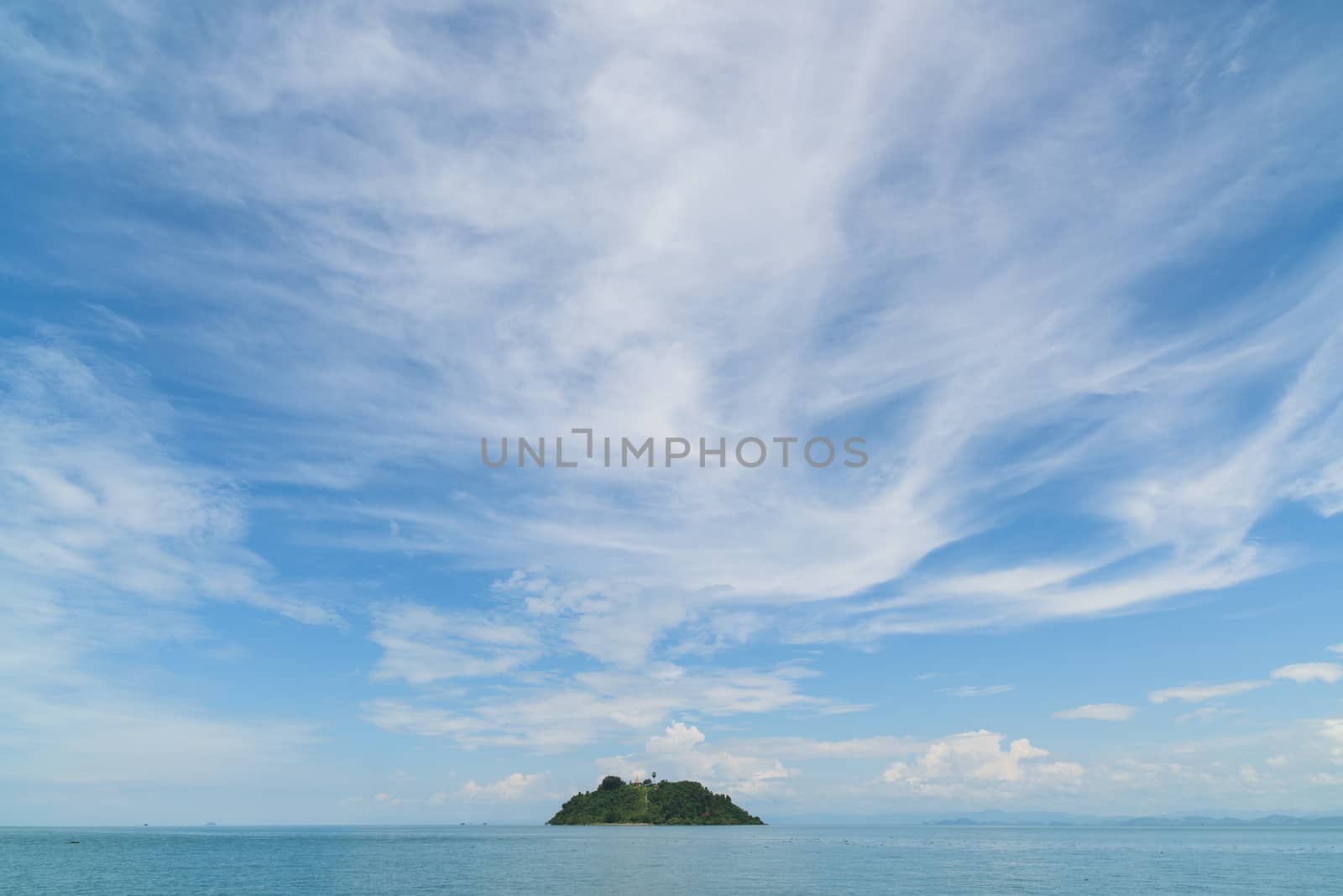 Island with Buddhist pagoda at the peak at the Myeik Archipelago in the Tanintharyi Region of Myanmar.