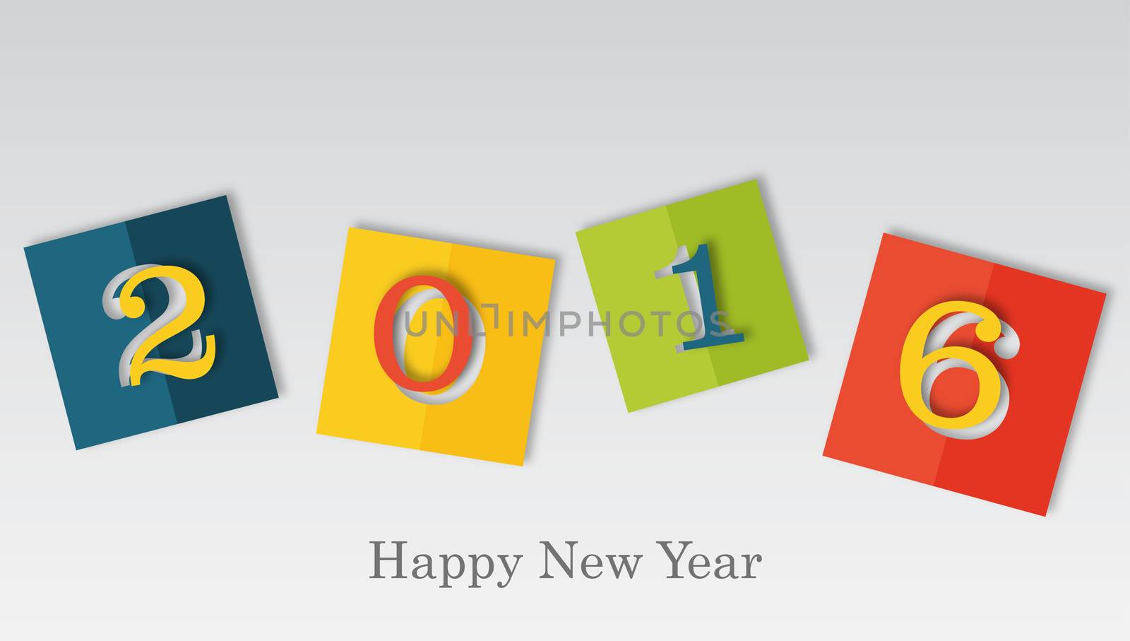 happy new year 2016 in colored piece of paper with cut off figures, holiday seasonal concept