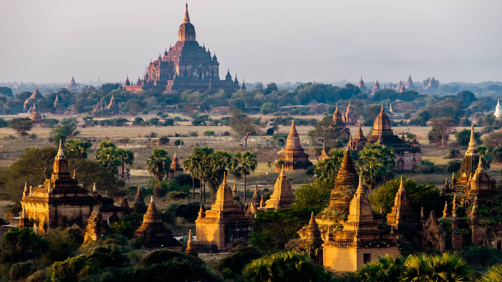 Temples of Bagan during the sunrise in Myanmar Burma