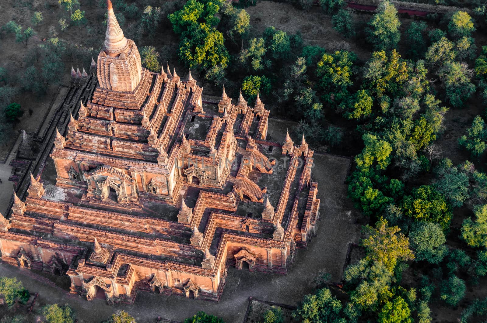 Temple seen from a balloon in Bagan Myanmar