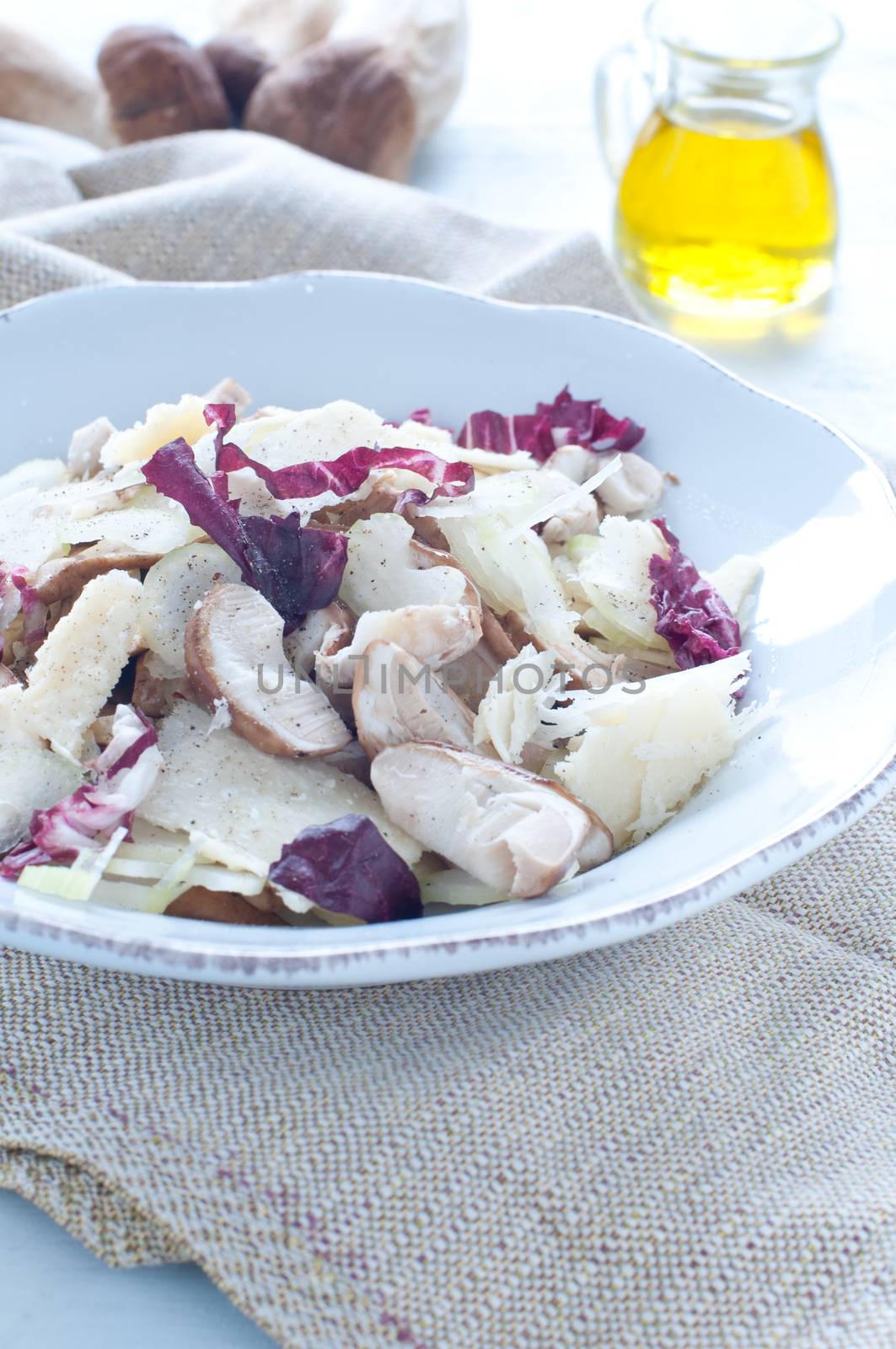 Porcini mushroom salad with celery, radicchio and Parmesan