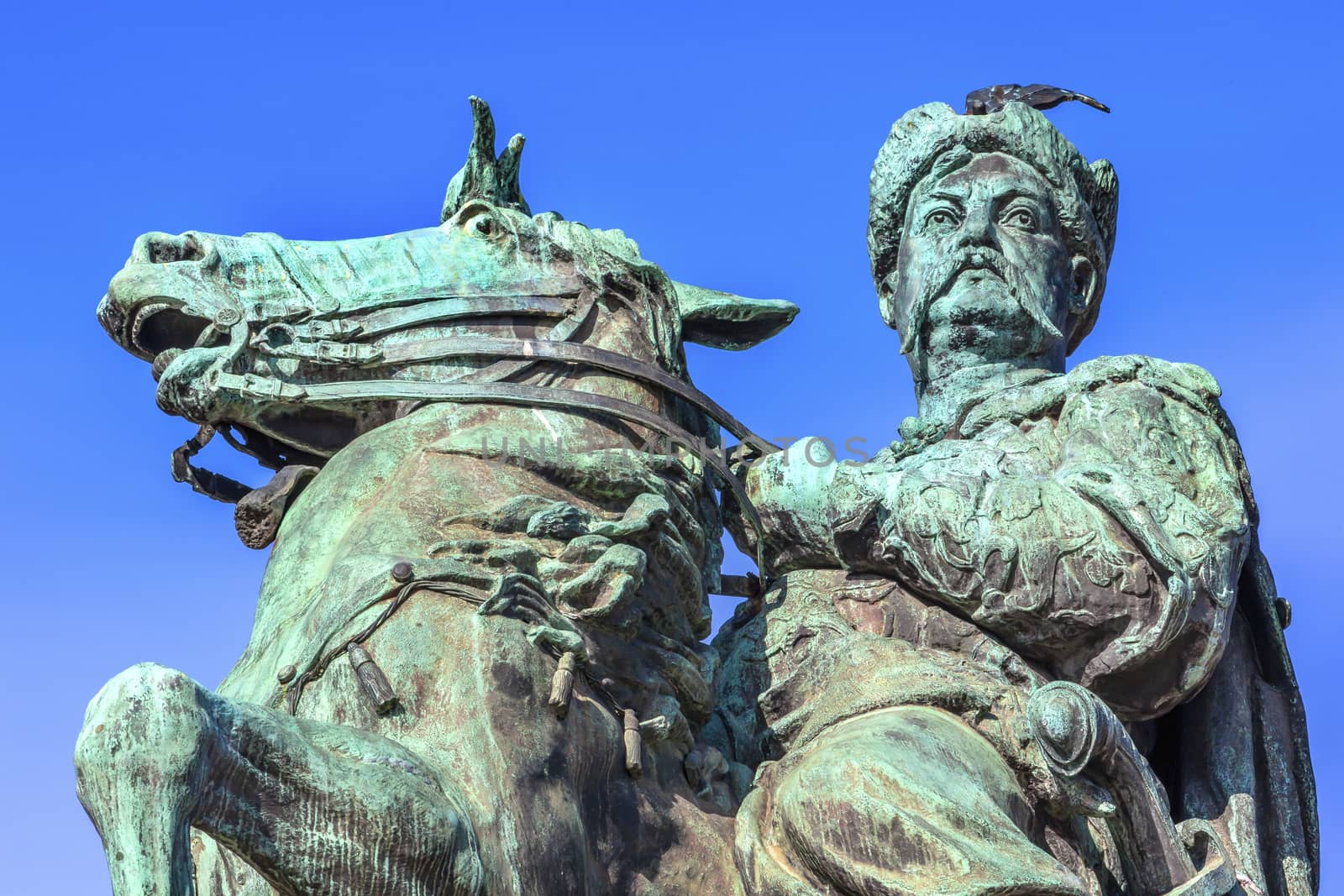 Bogdan Khmelnitsky Equestrian Statue Sofiyskaya Square Kiev Ukraine. Founder of Ukraine Cossack State in 1654. Statue created 1881 by Sculptor Mikhail Mykeshin