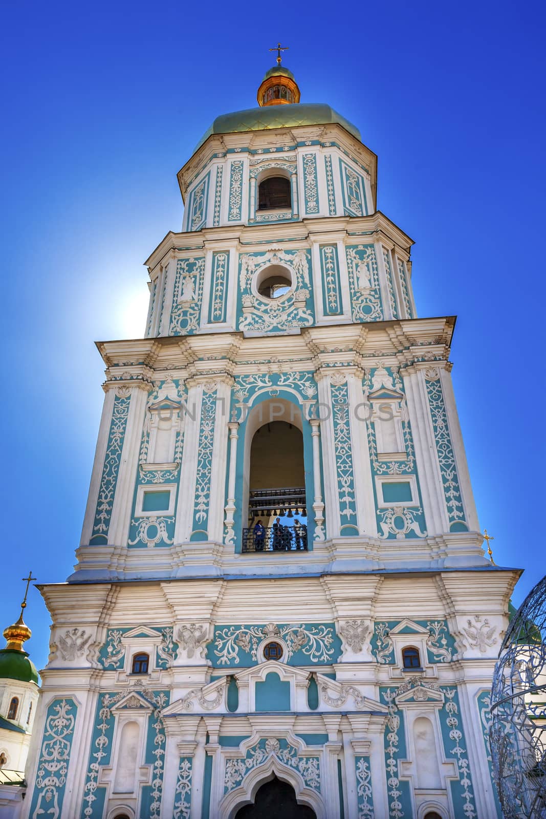 Saint Sophia Sofia Cathedral Tower Golden Dome Sofiyskaya Square Kiev Ukraine.  Saint Sophia is oldest Cathedral and Church in Kiev.  Saint Sofia was built by King Yaroslov the Wise in 1037.