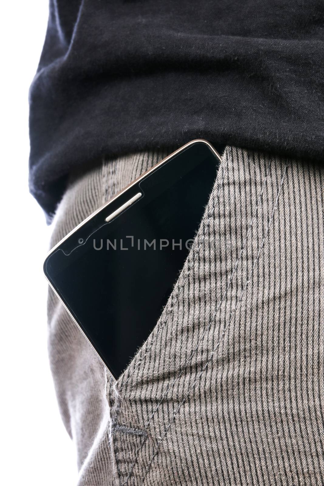 smartphone with a black screen in the pocket of jeans by simpleBE