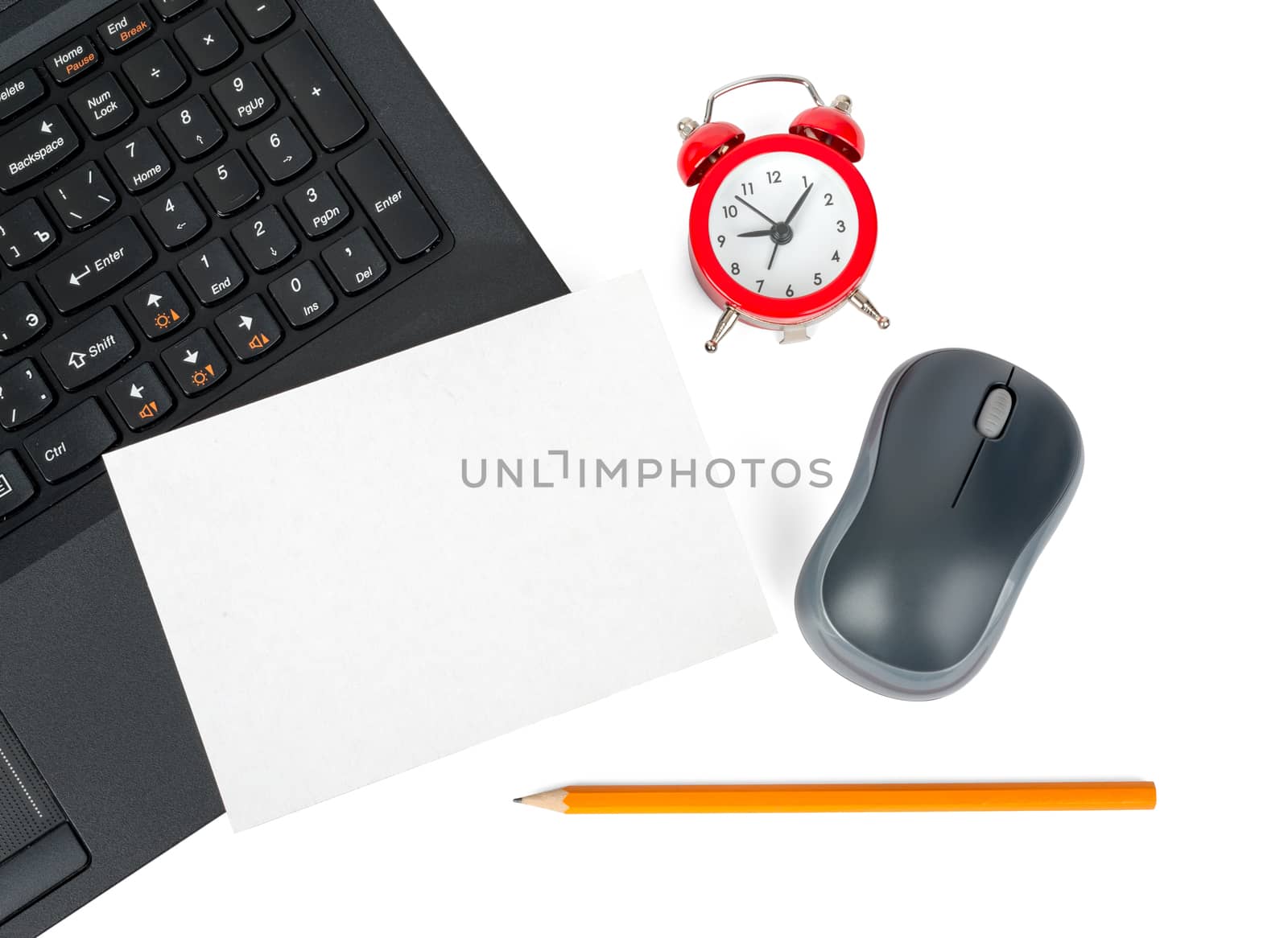 Laptop with blank card and credit card on isolated white background