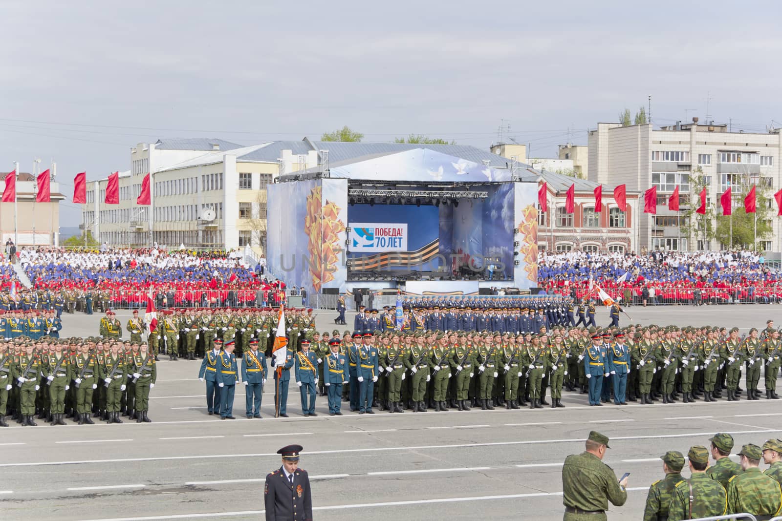 Samara, Russia - May 9, 2015: Russian ceremony of the opening military parade on annual Victory Day
