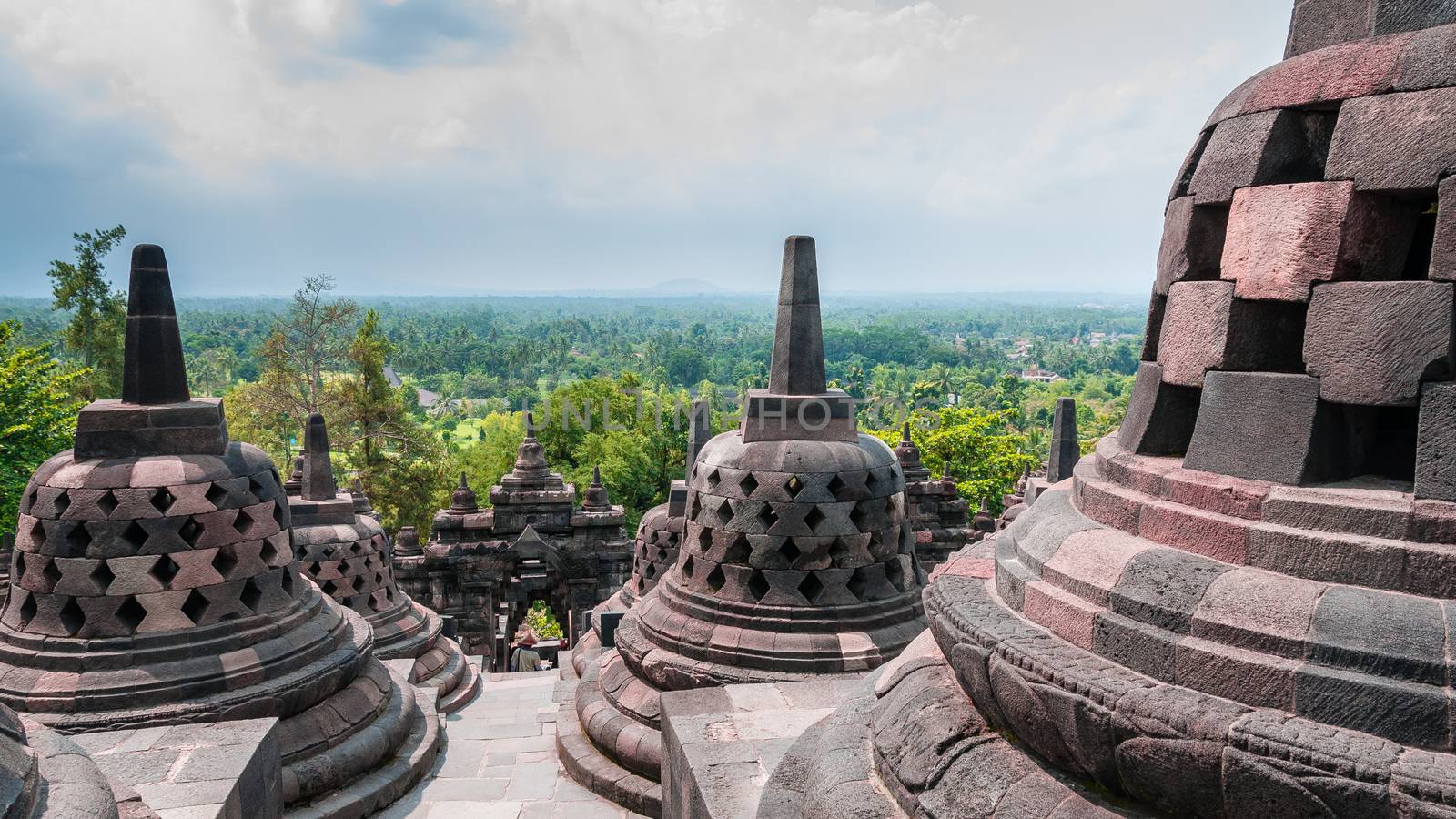 Stupas on the top of Borobudur close to Yogyakarta