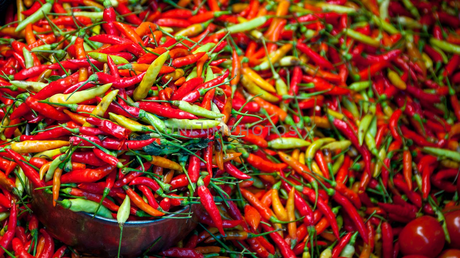Loads of red, green and orange Chillies