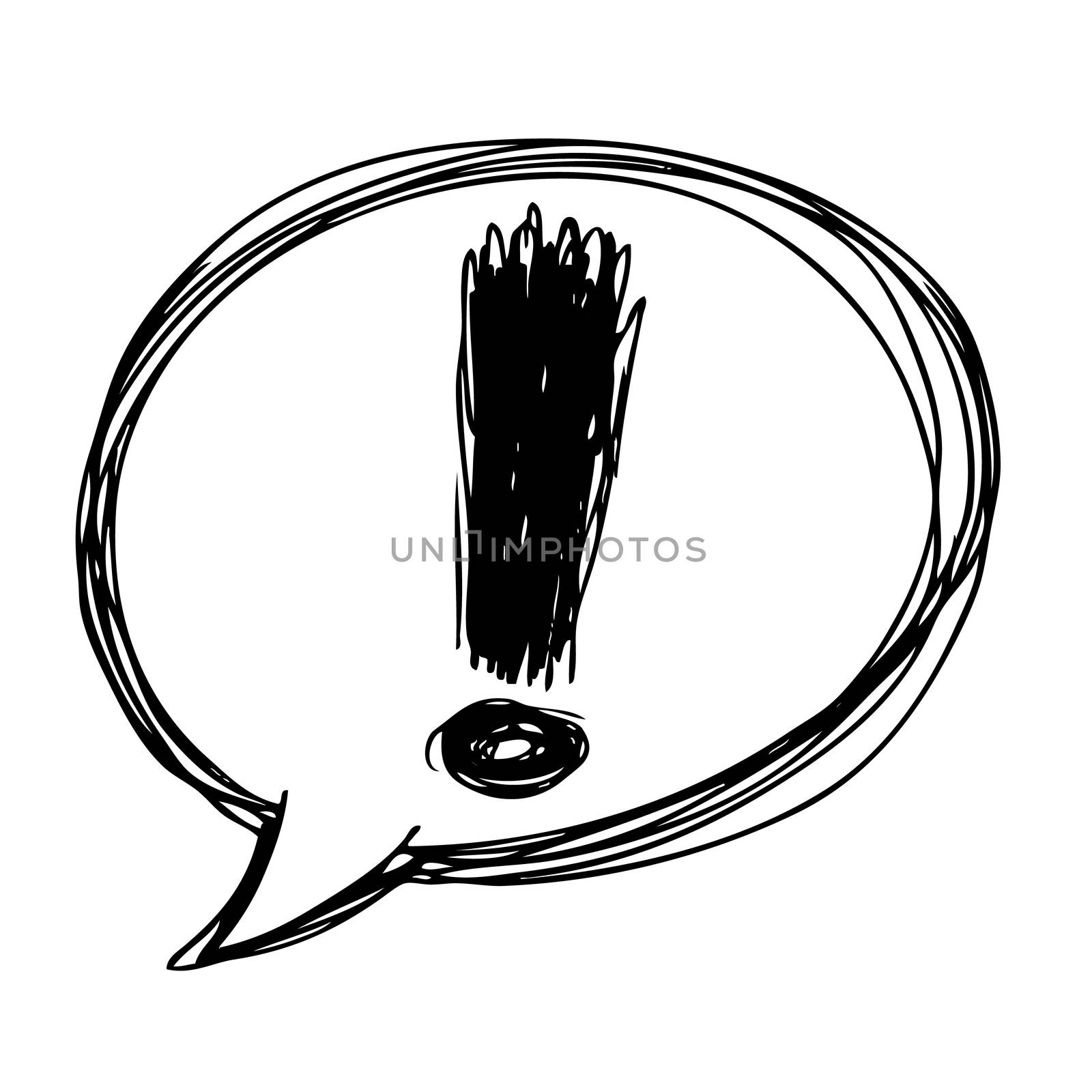 freehand sketch illustration of exclamation mark in speech bubble icon, doodle hand drawn
