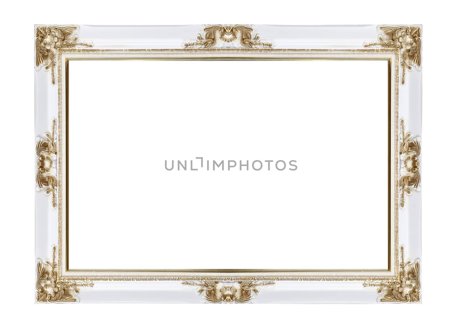 white and gold classical vintage frame on white background