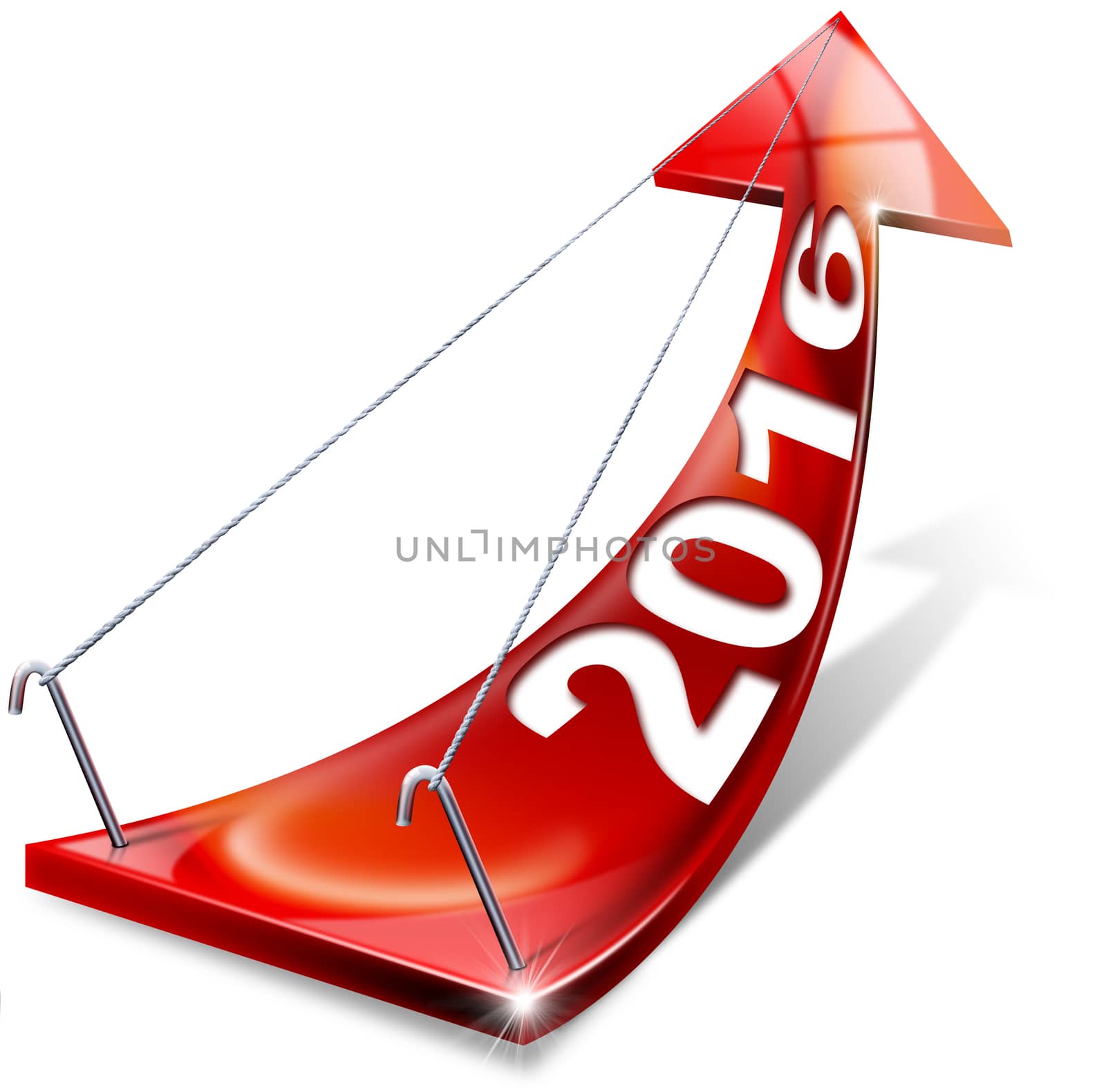 Red arrow with year 2016 tending upwards, the concept of economic success