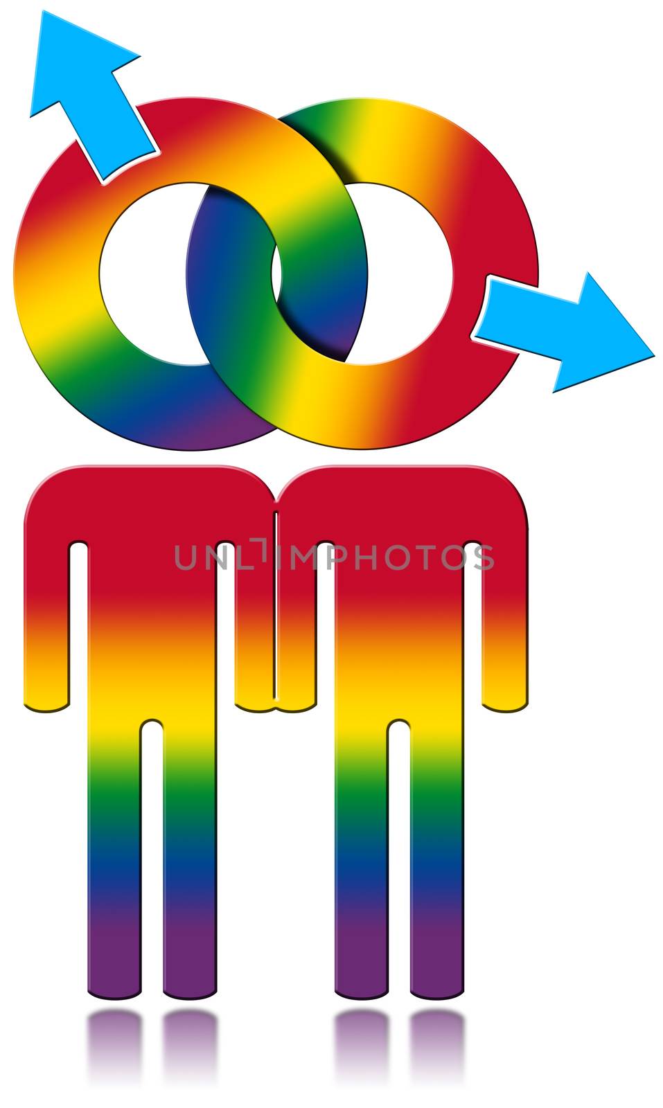 Gay symbol with the colors of the rainbow - gay relationship concept. Isolated on white background