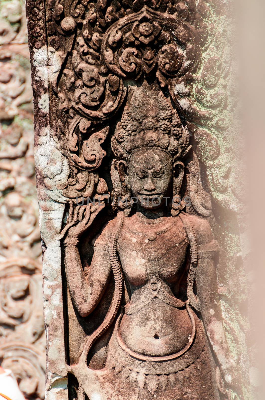 Apsara Stone carving at temple of Angkor Wat