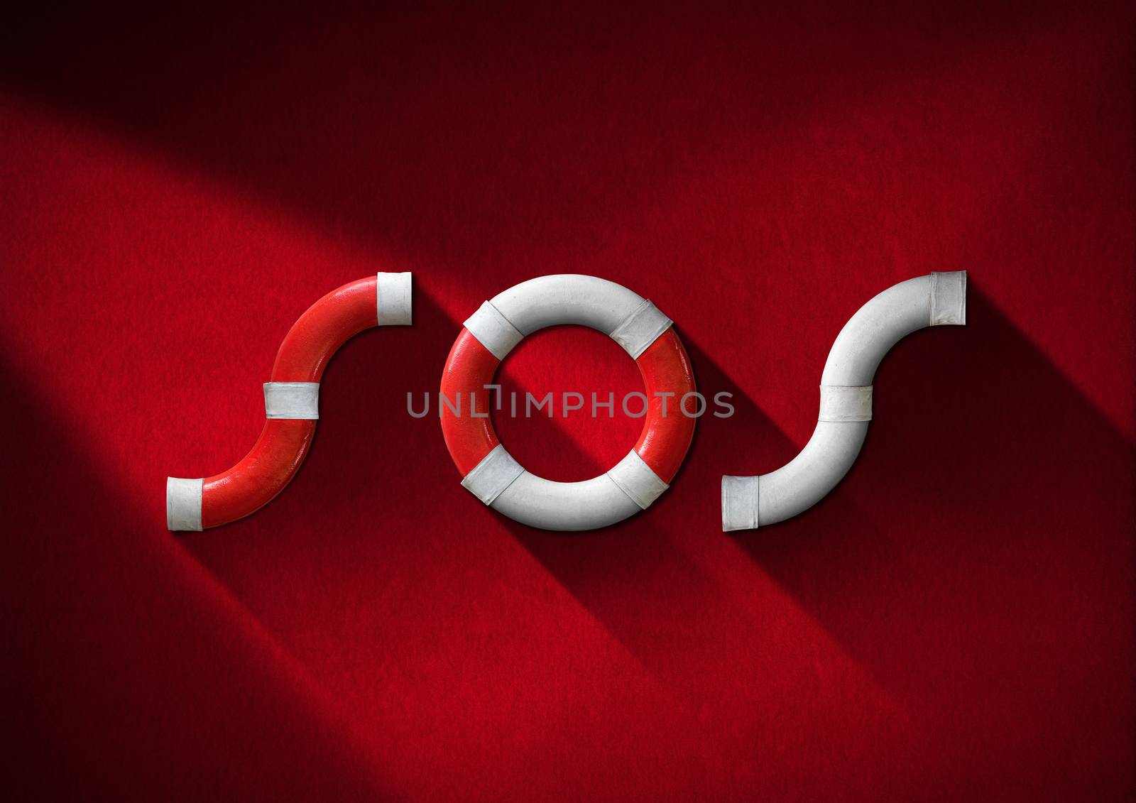 Sos Help Concept - Red and White Lifebuoys by catalby